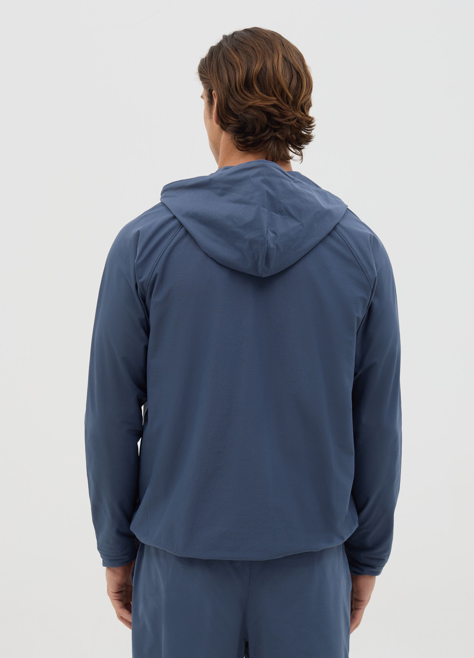 Full-zip sweatshirt in technical fabric with hood