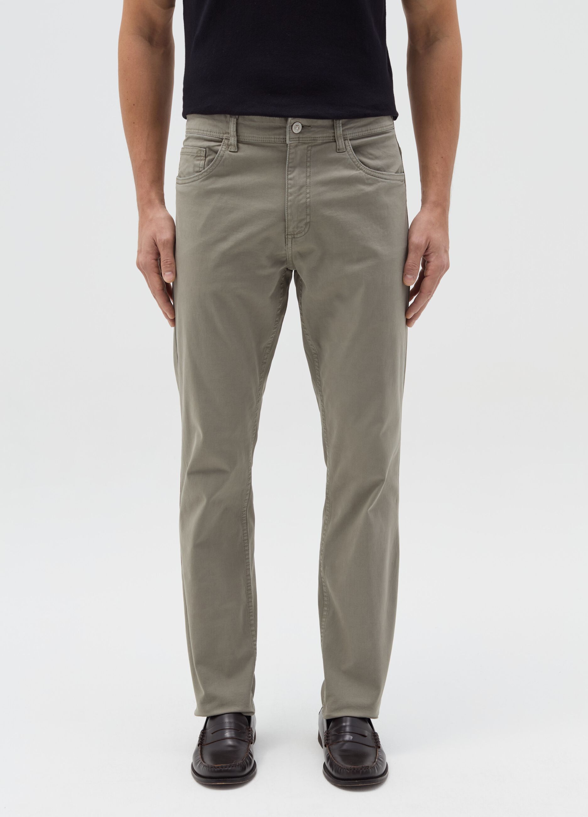 Green slim-fit trousers in stretch cotton