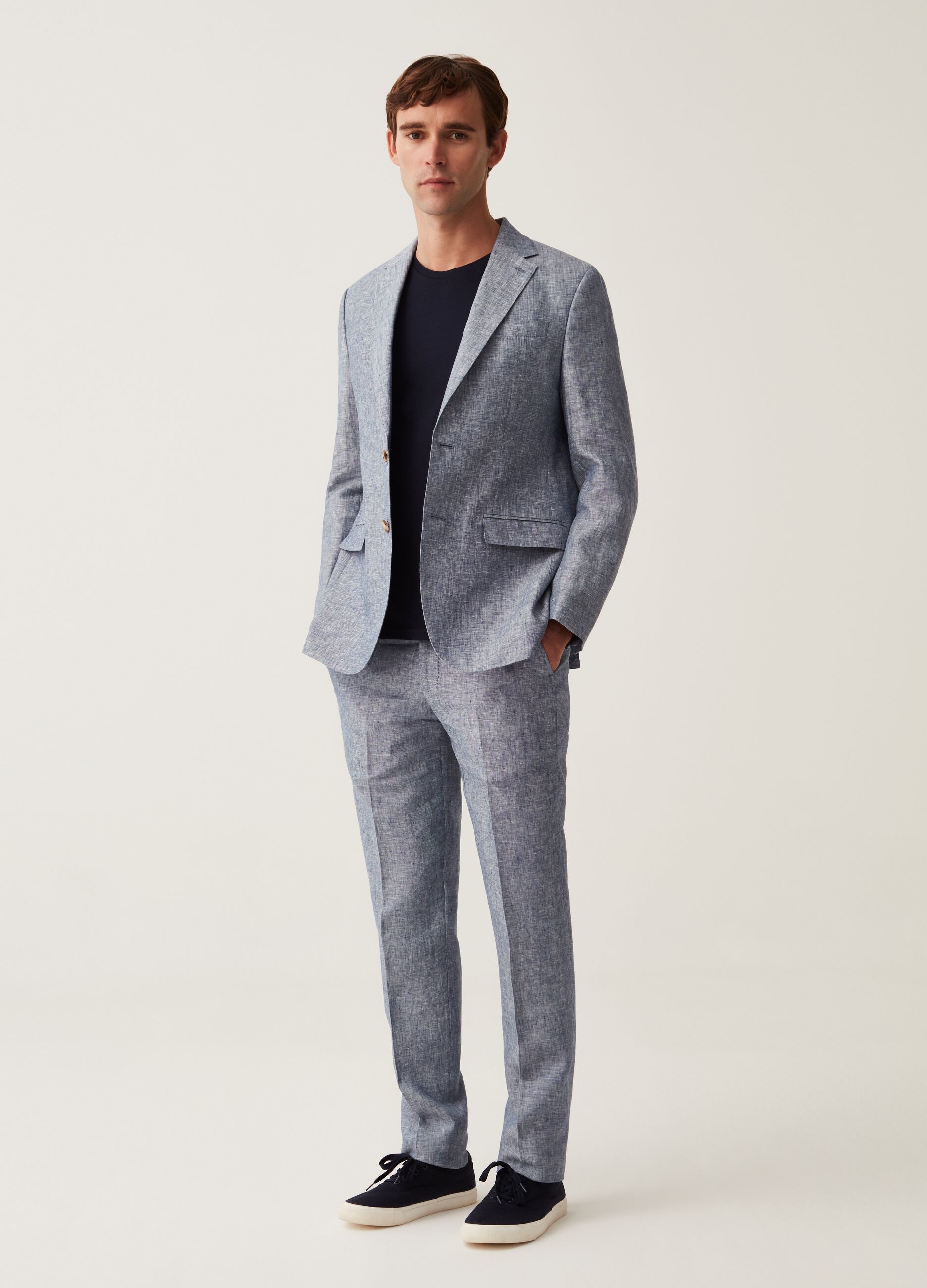 Blazer slim fit in lino blu chambray_1