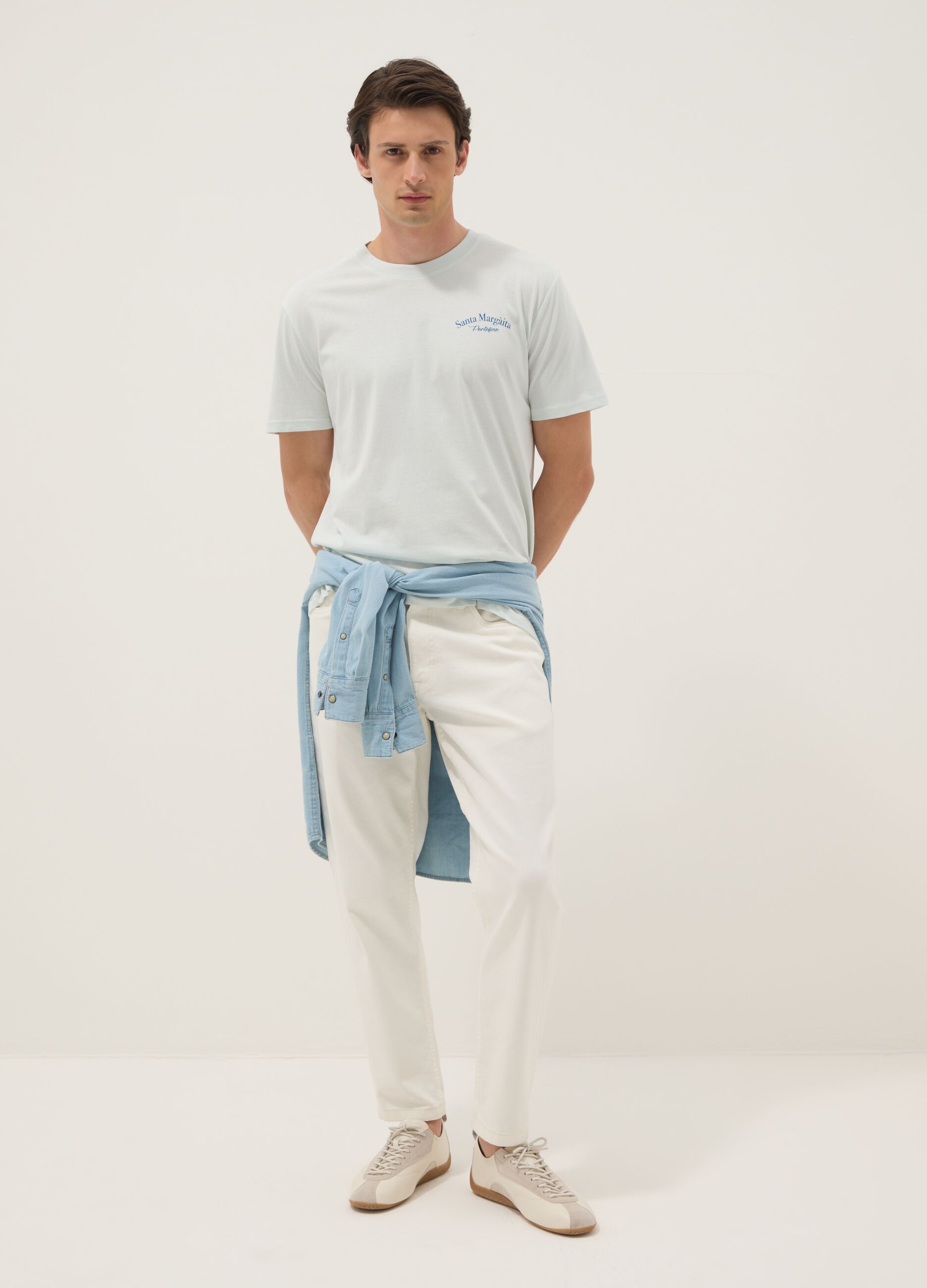 Blue slogan T-shirt in pure cotton, regular fit