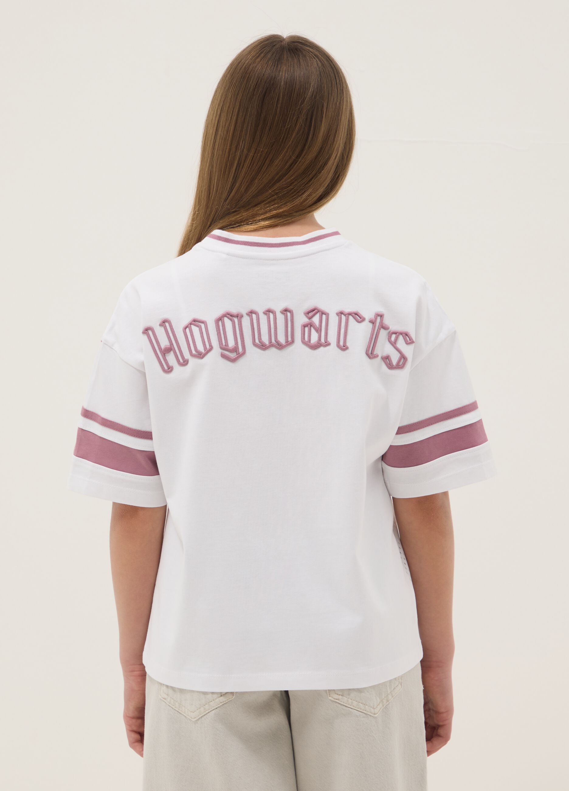 Pink and white pure cotton T-shirt with mesh texture
