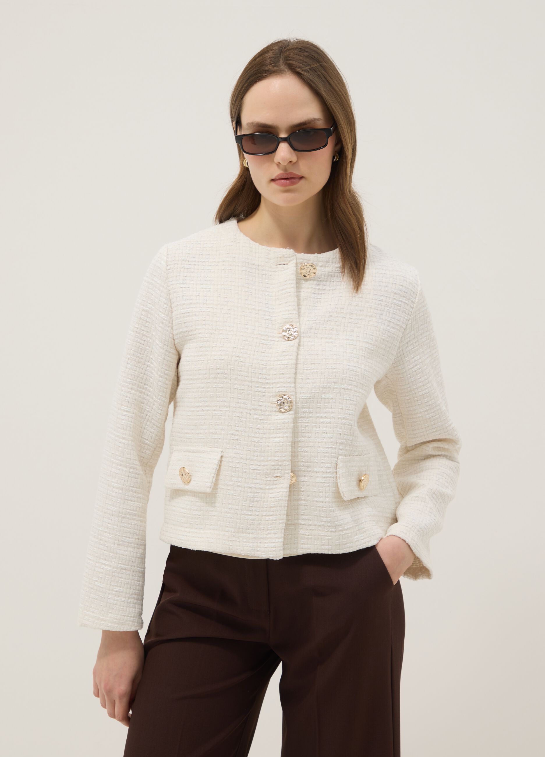 Short white jacket with jewel buttons, regular fit