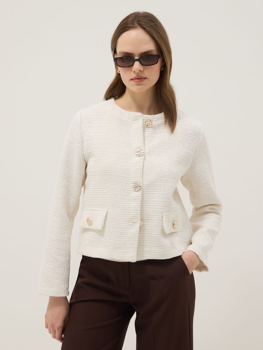 Short white jacket with jewel buttons, regular fit_1