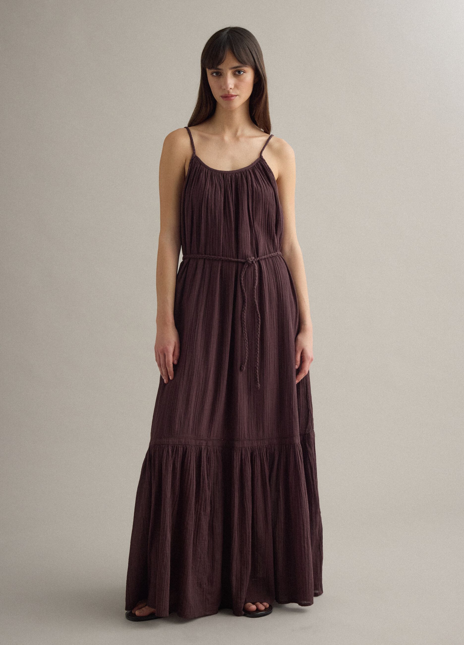 Brown pure cotton long dress regular fit