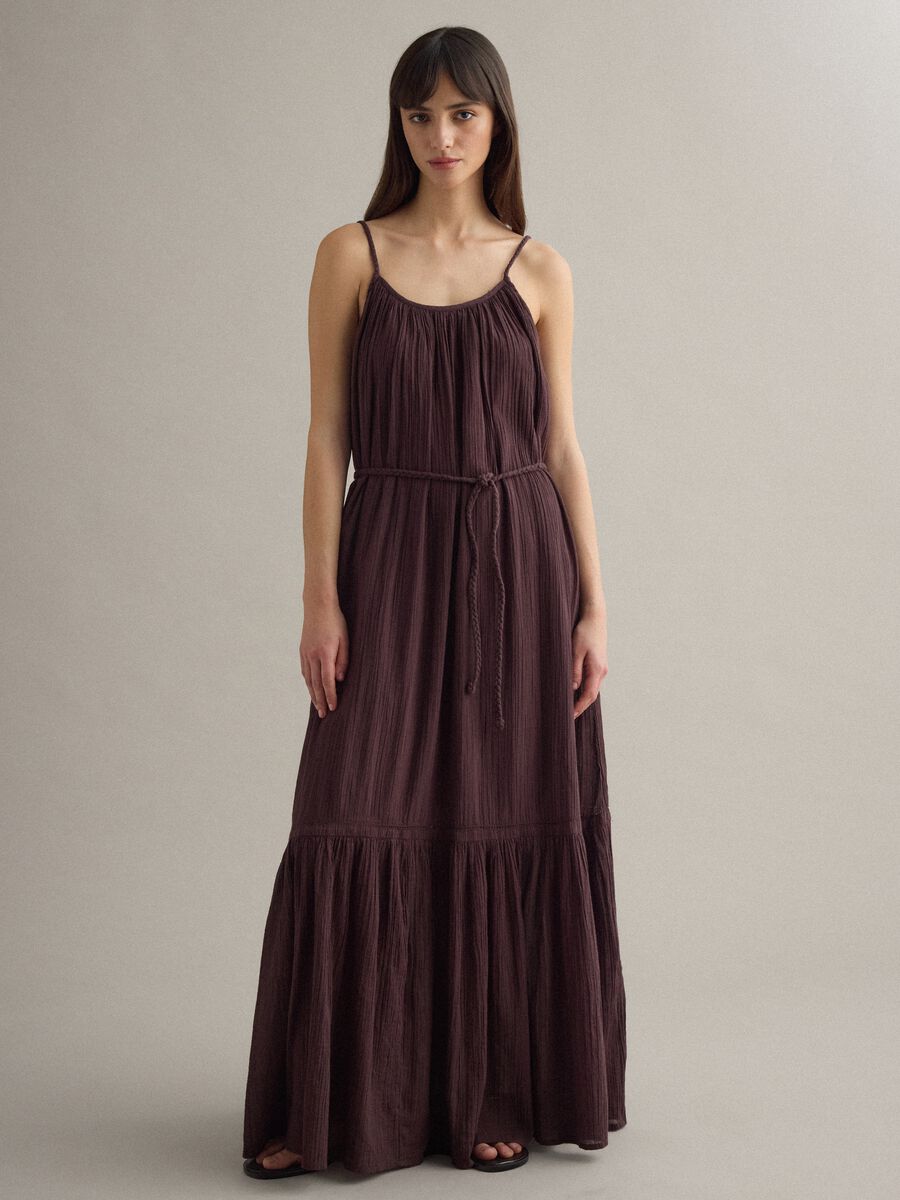 Brown pure cotton long dress regular fit_1