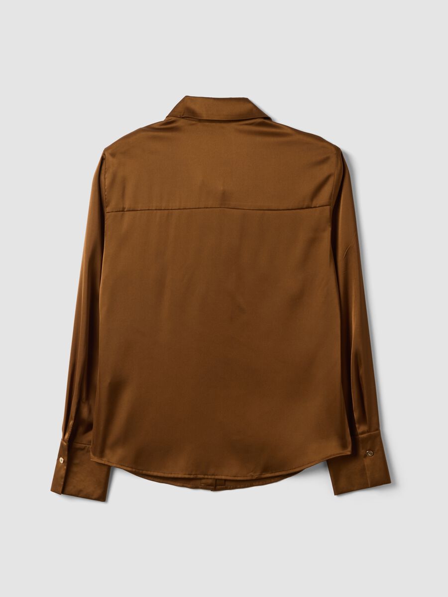 Camicia marrone in tessuto elasticizzato con collo classico_5