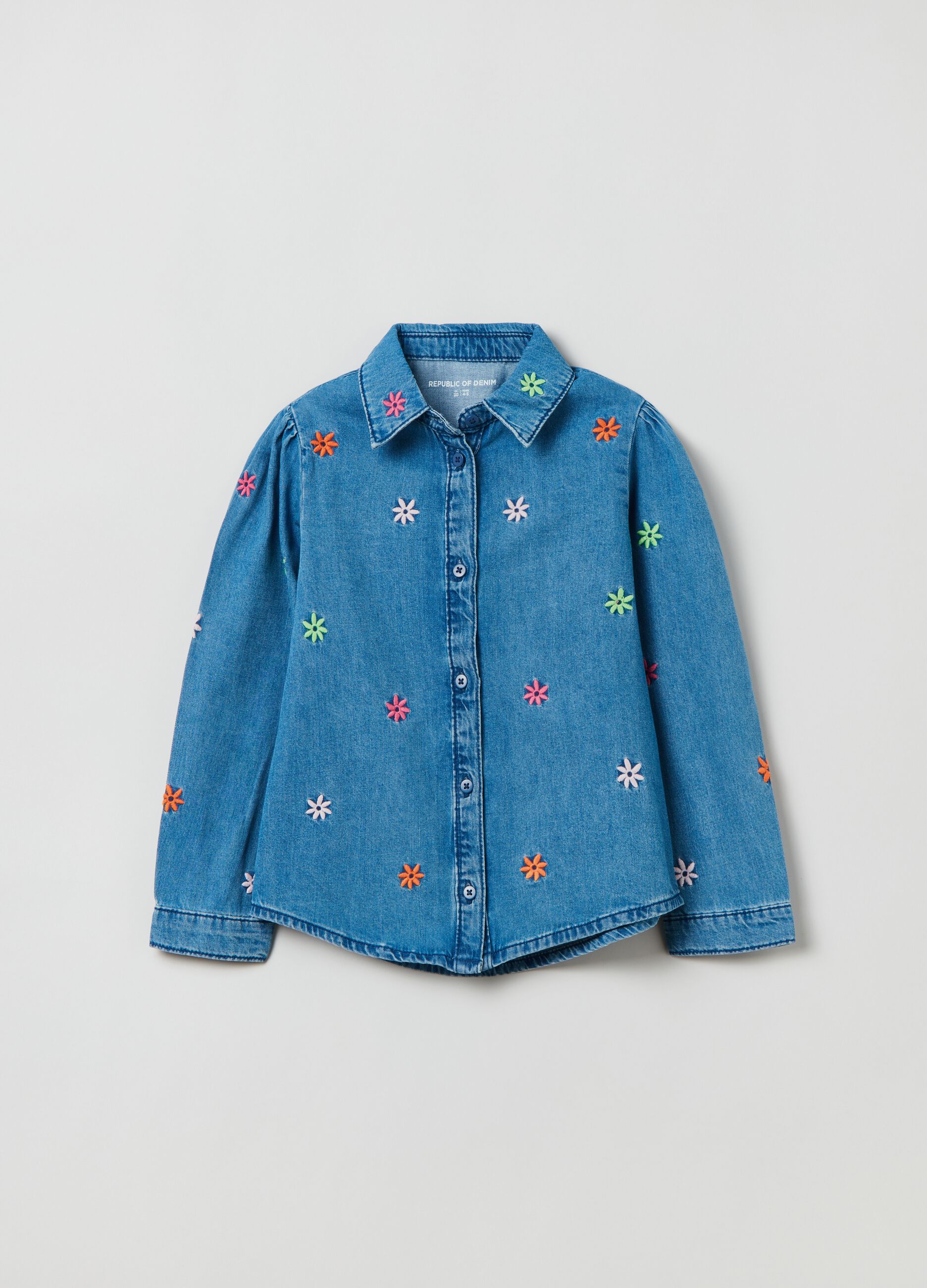 Camicia in denim con ricamo fiori_0