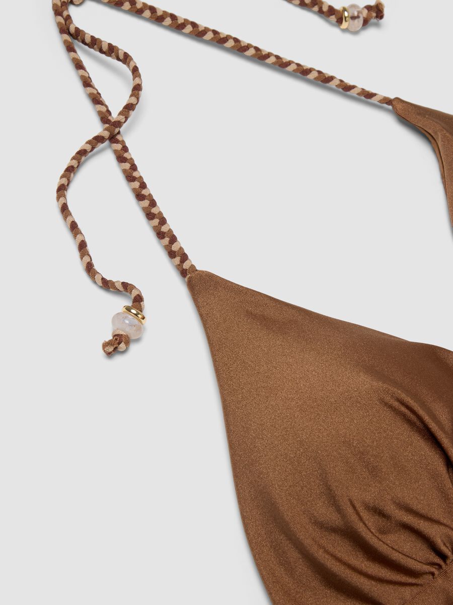 Brown stretch-fabric one-piece swimsuit with braided tie straps_5