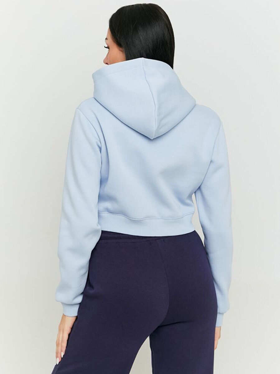Women's Blue Cropped Cotton Blend Sweatshirt_2