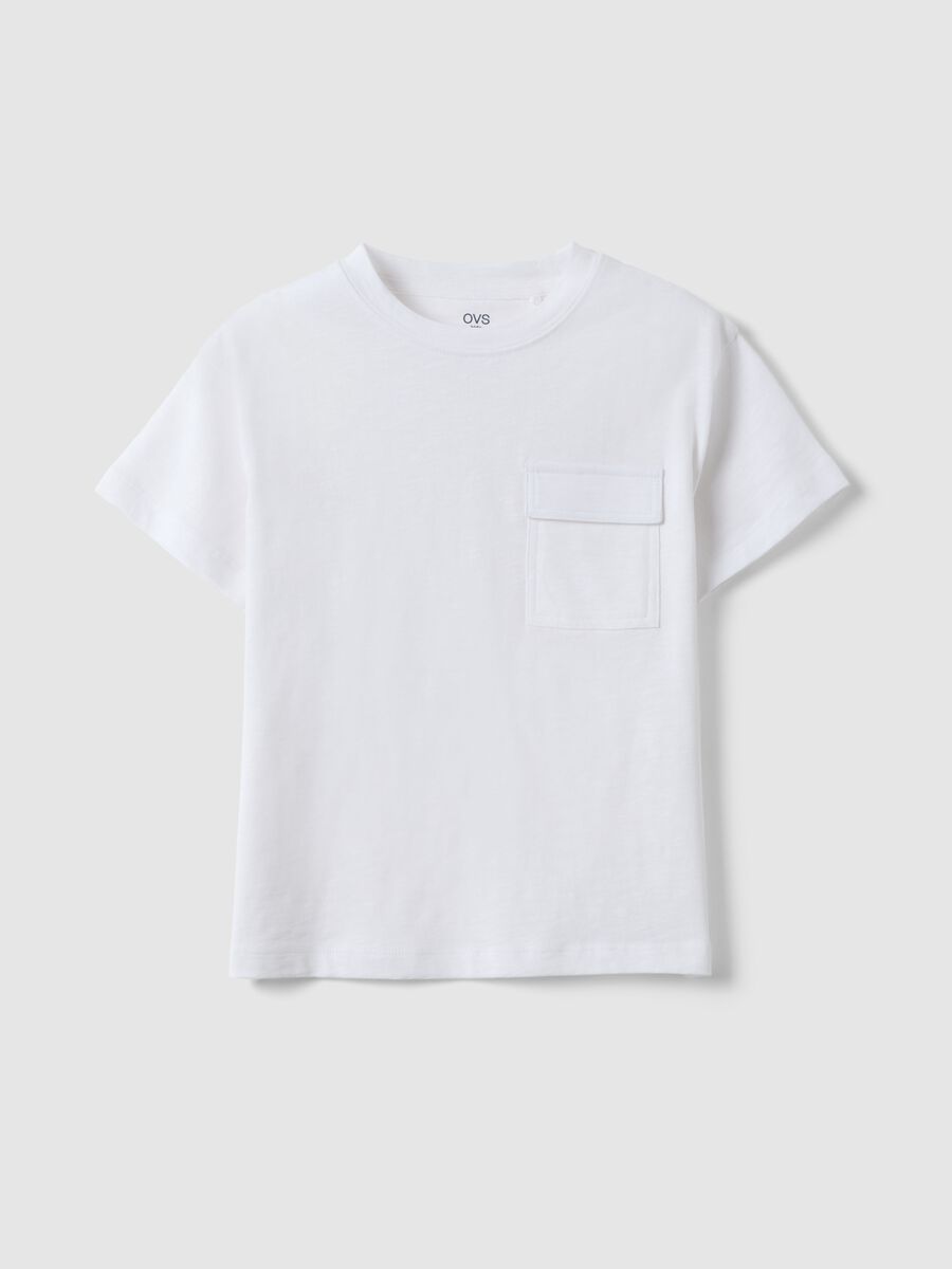 T-shirt in puro cotone bianca da bambino regular fit con tasca_0