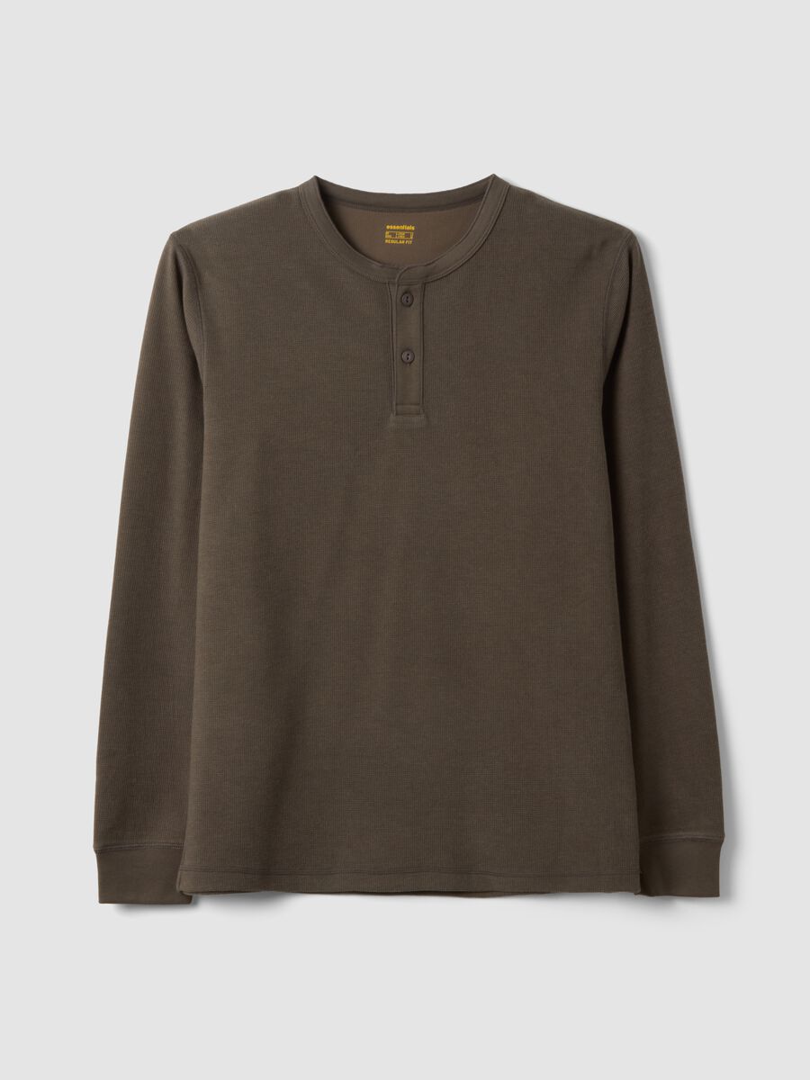 T-shirt marrone in misto viscosa a nido d'ape regular fit_0