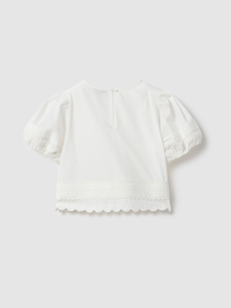 Blusa in puro cotone bianca da bambina regular fit con decori_1