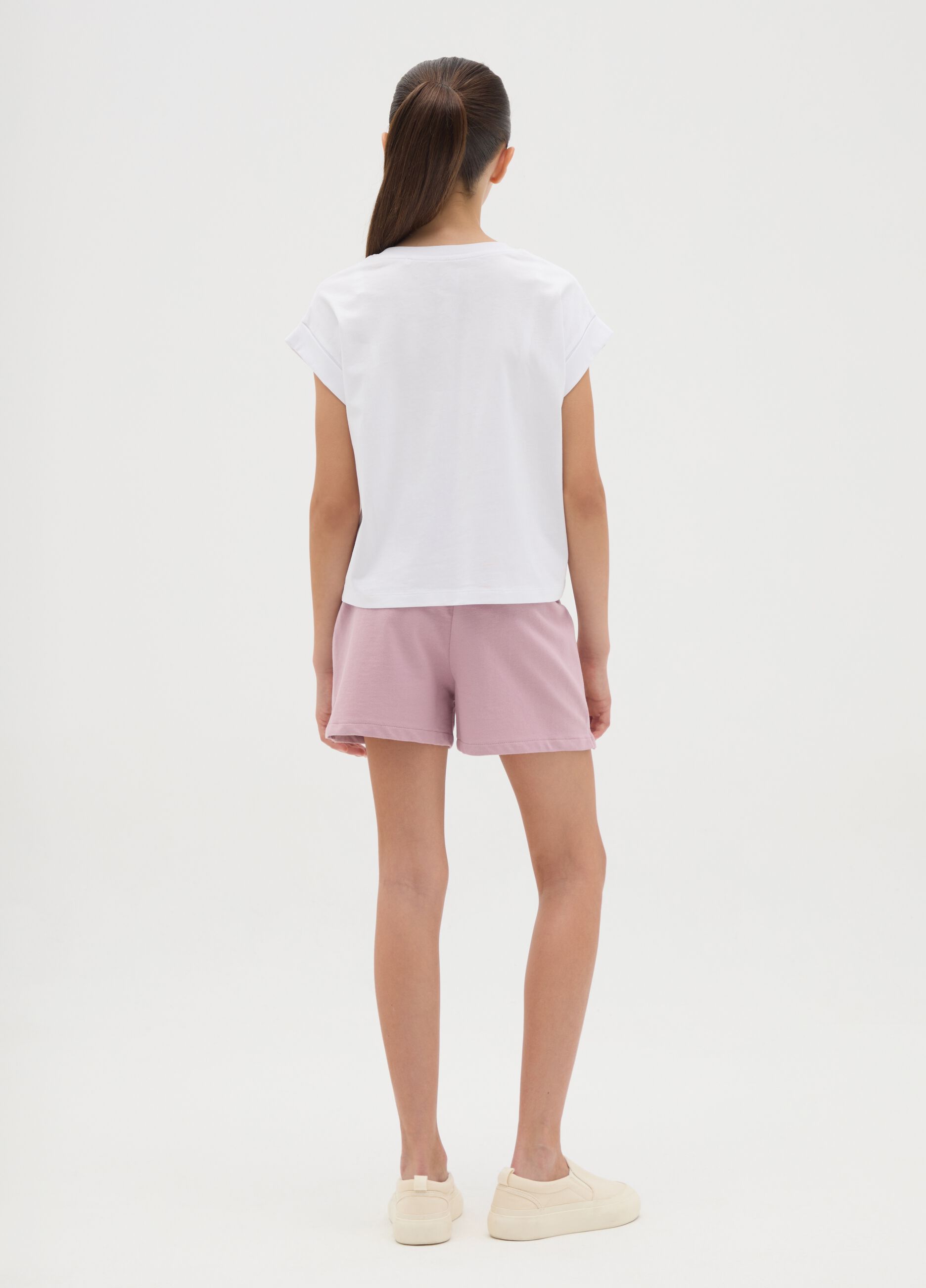 White and pink jogging set in cotton with print