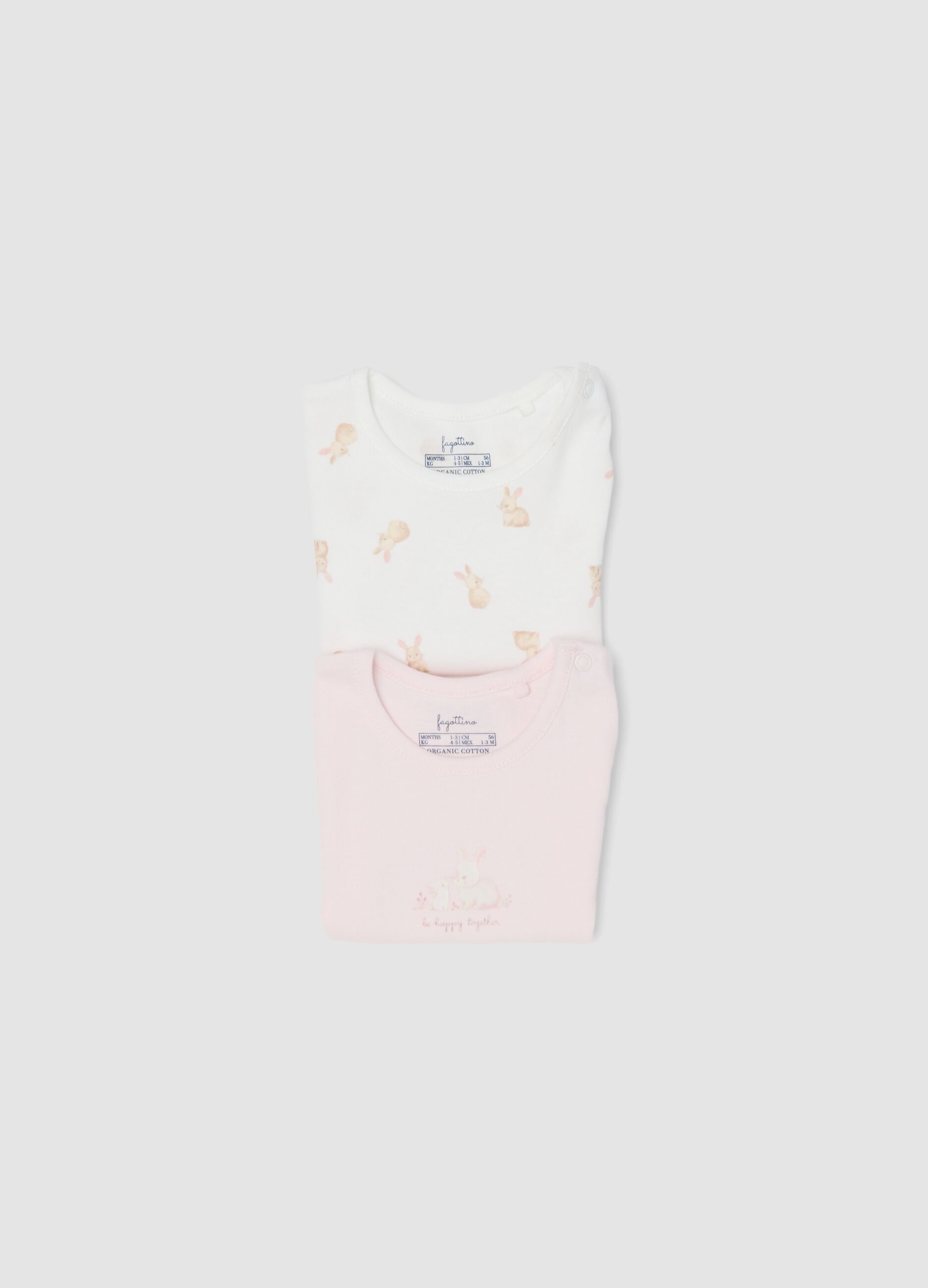 2-pack of pink and white organic cotton short-sleeve bodysuits for baby girls
