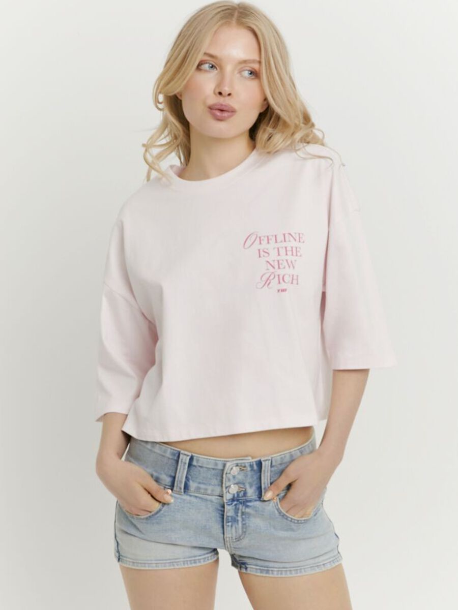 T-shirt rosa in puro cotone con stampa regular fit_0