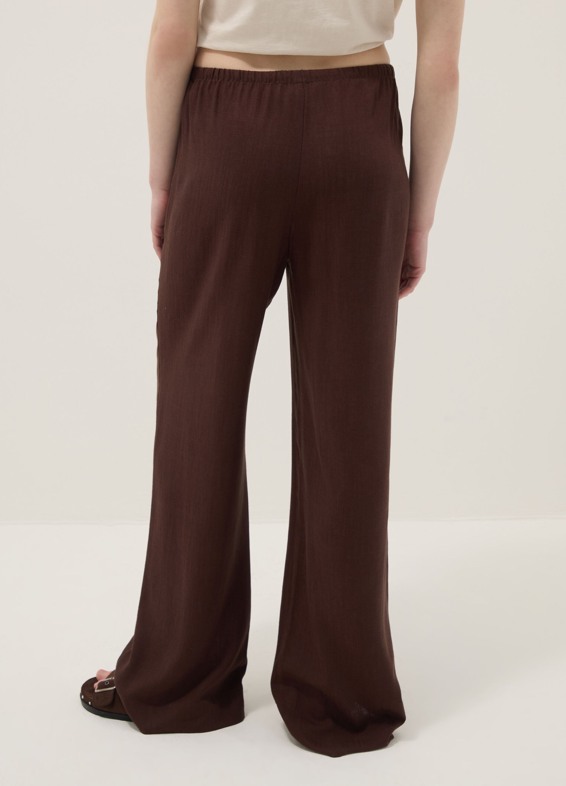 Brown viscose and linen blend joggers &ndash; relaxed fit