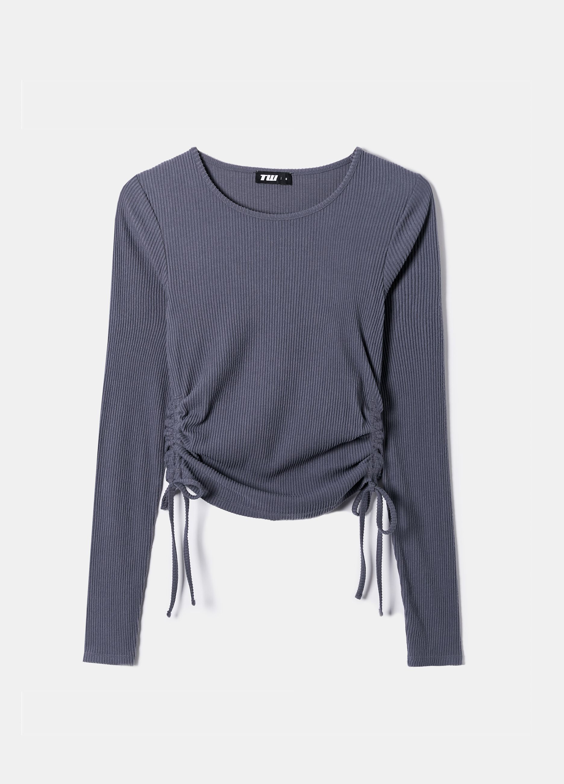 Ribbed crop T-shirt with laces
