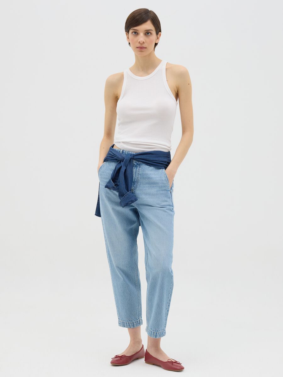 Light blue carrot-fit jeans in cotton_0
