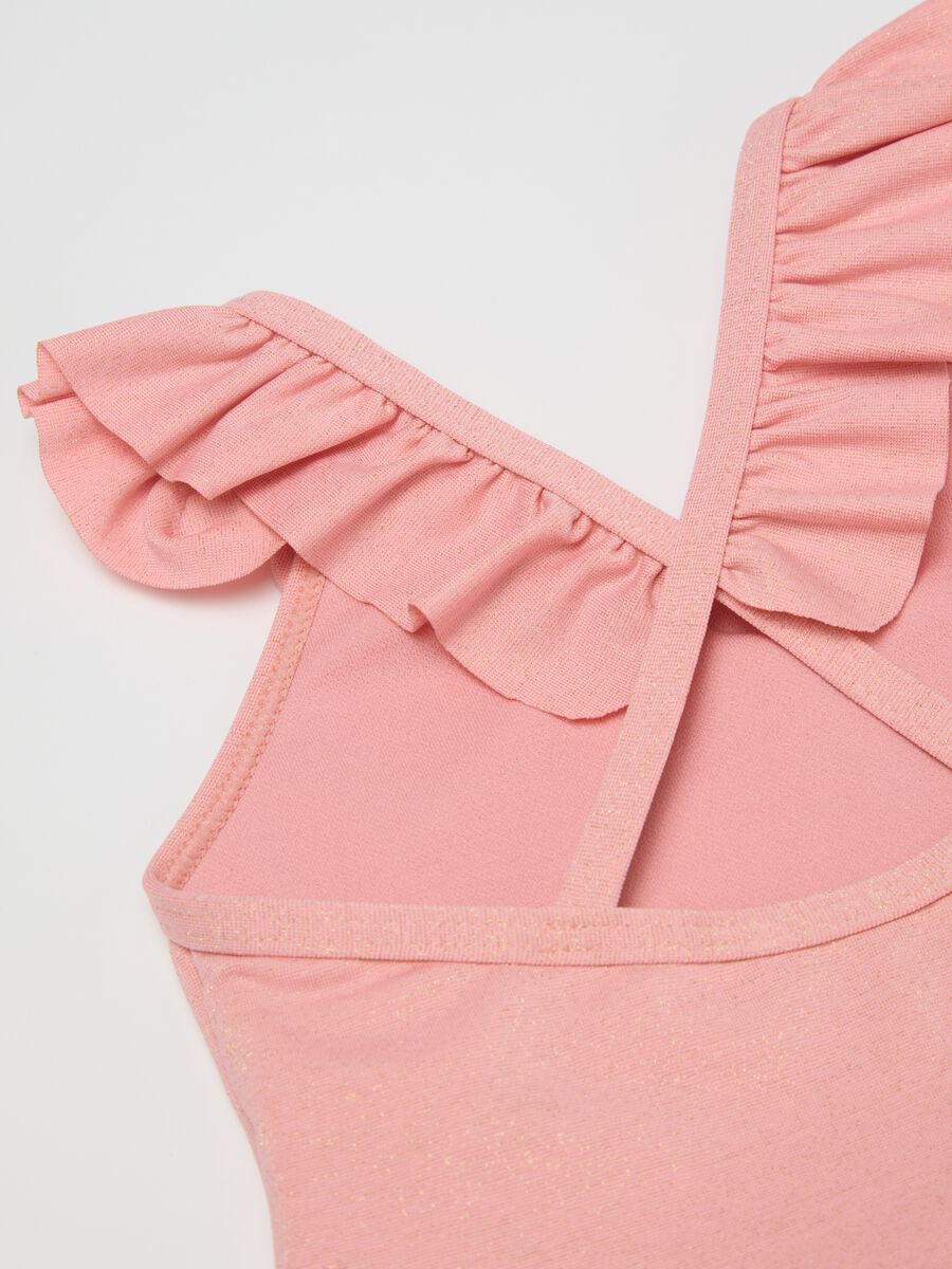 Girl's pink stretch fabric bodysuit with ruffles_2