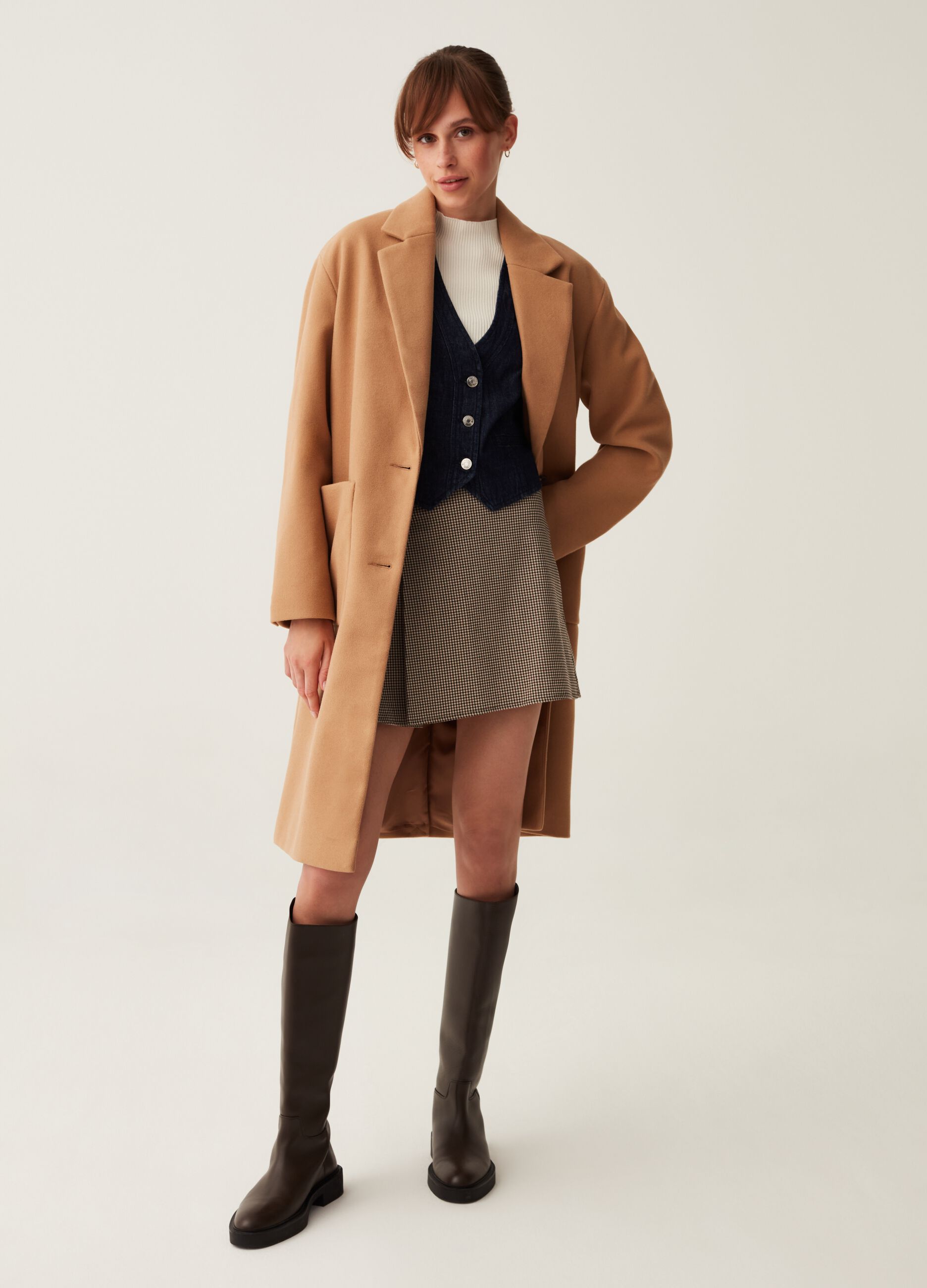 Cappotto lungo monopetto in panno_0