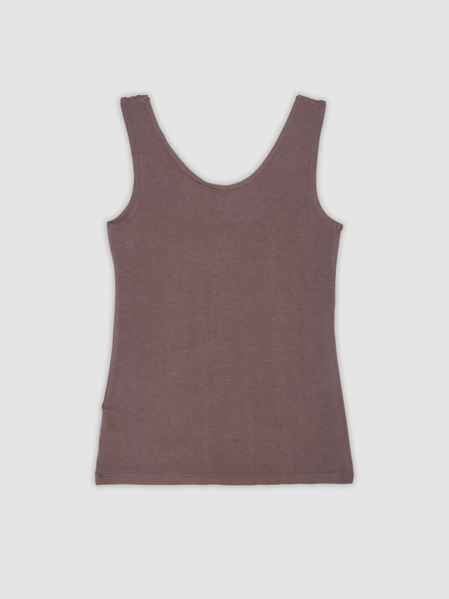 Brown stretch viscose camisole with deep V-neck and lace trim_5