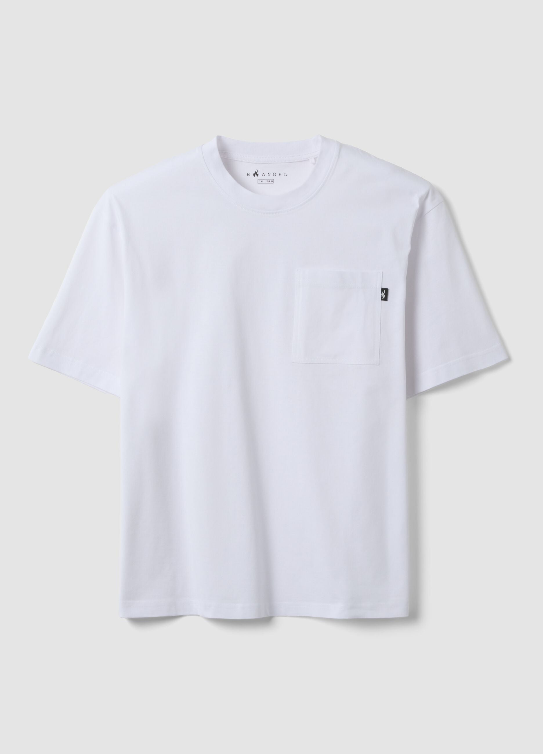 White pure cotton T-shirt with chest pocket, regular fit