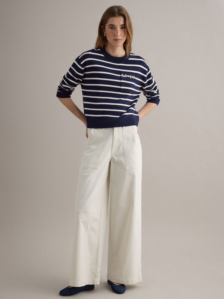 Blue jumper with white stripes in pure cotton regular fit_2