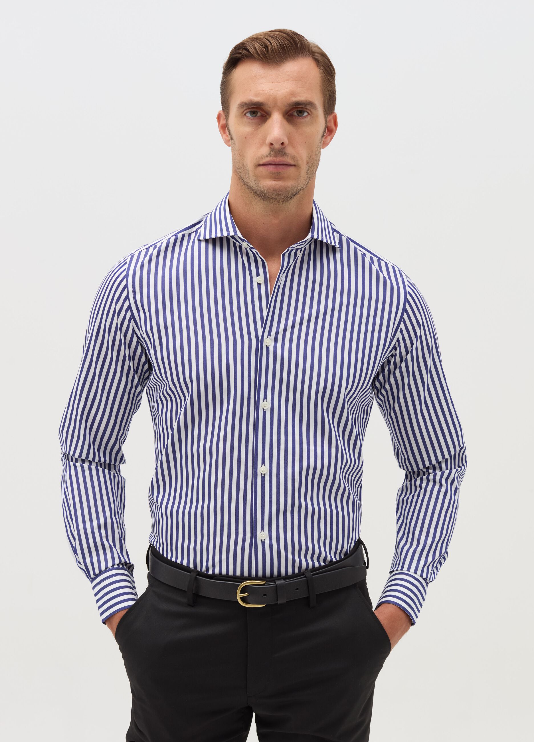 Slim-fit easy-iron shirt with stripes