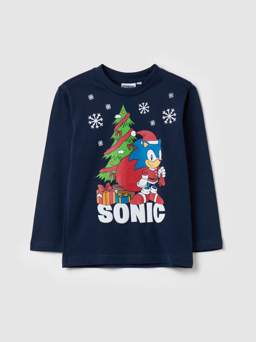Long-sleeved T-shirt with Christmas Sonic print_0