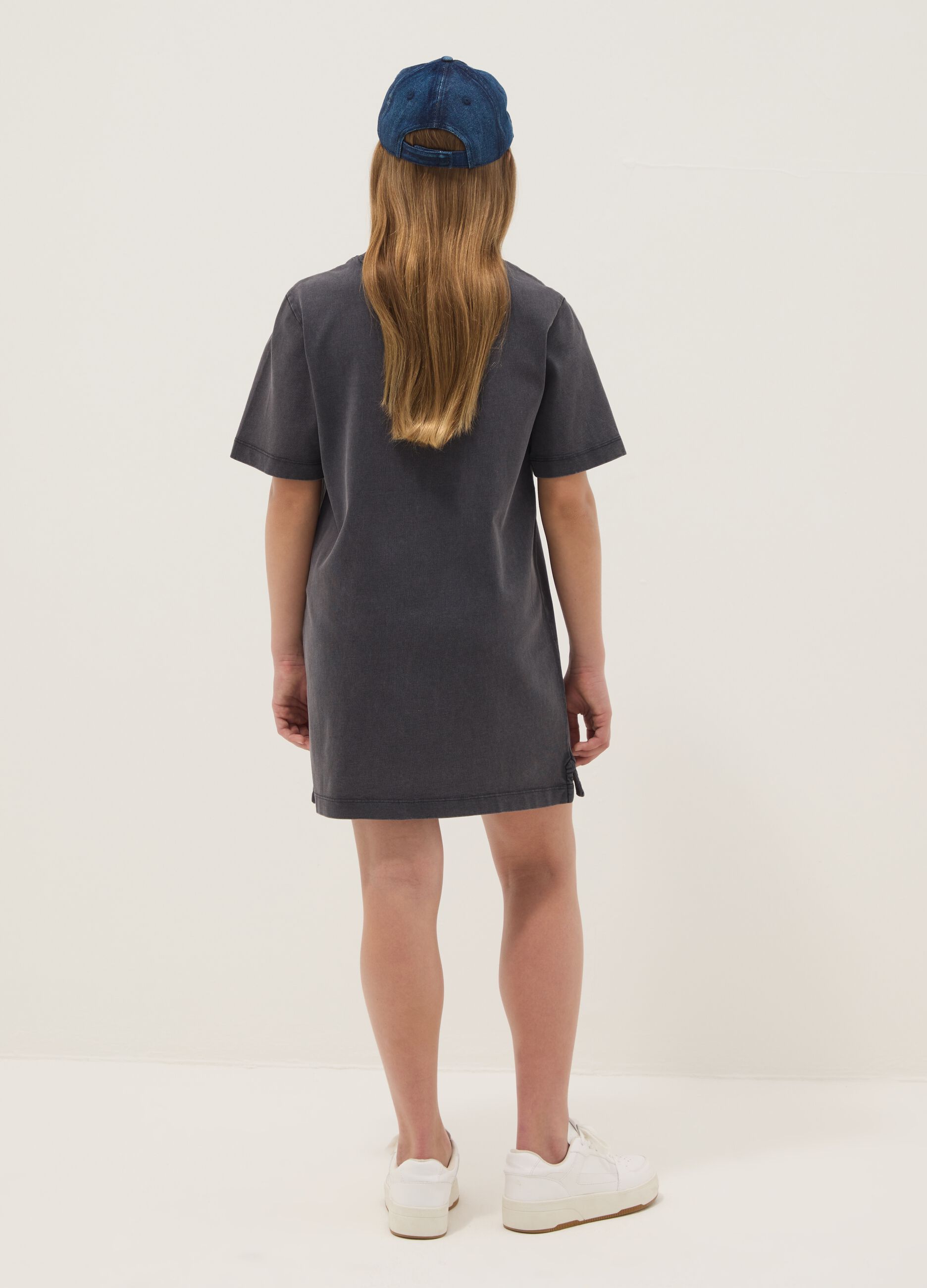 Black pure cotton mini dress with short sleeves
