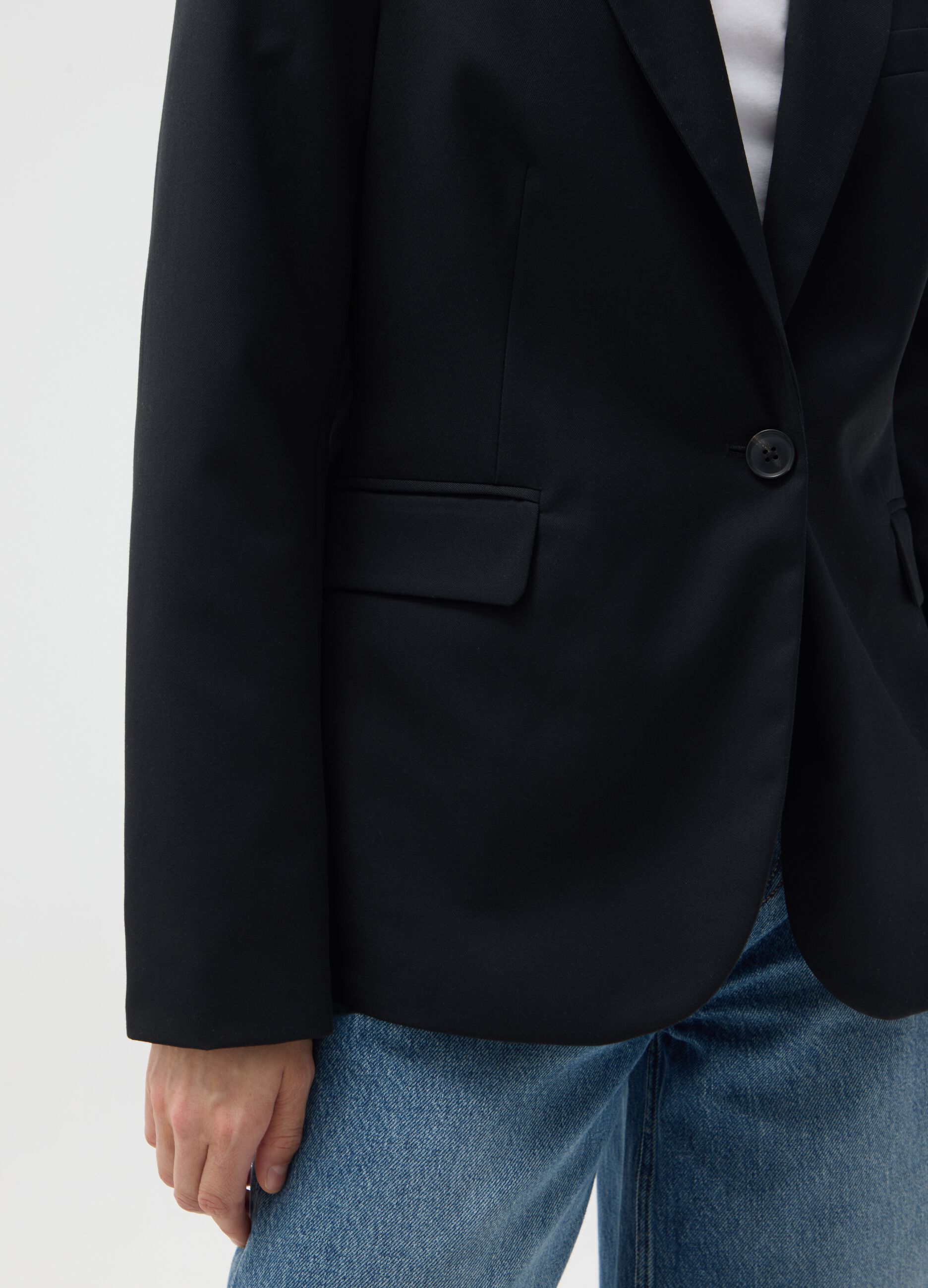 Black regular fit viscose blend blazer