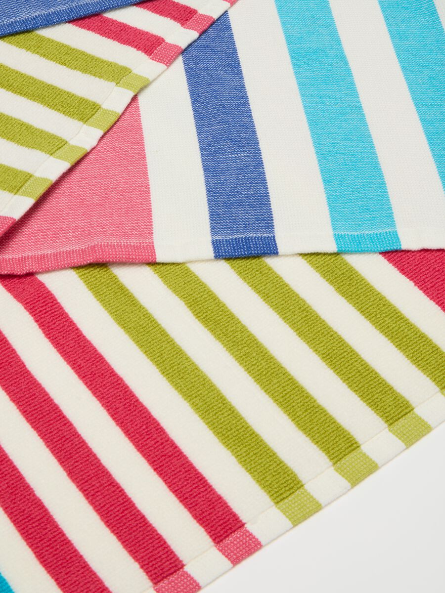 Women's beach towel in pure cotton, multicolour with blue and azure stripes_1