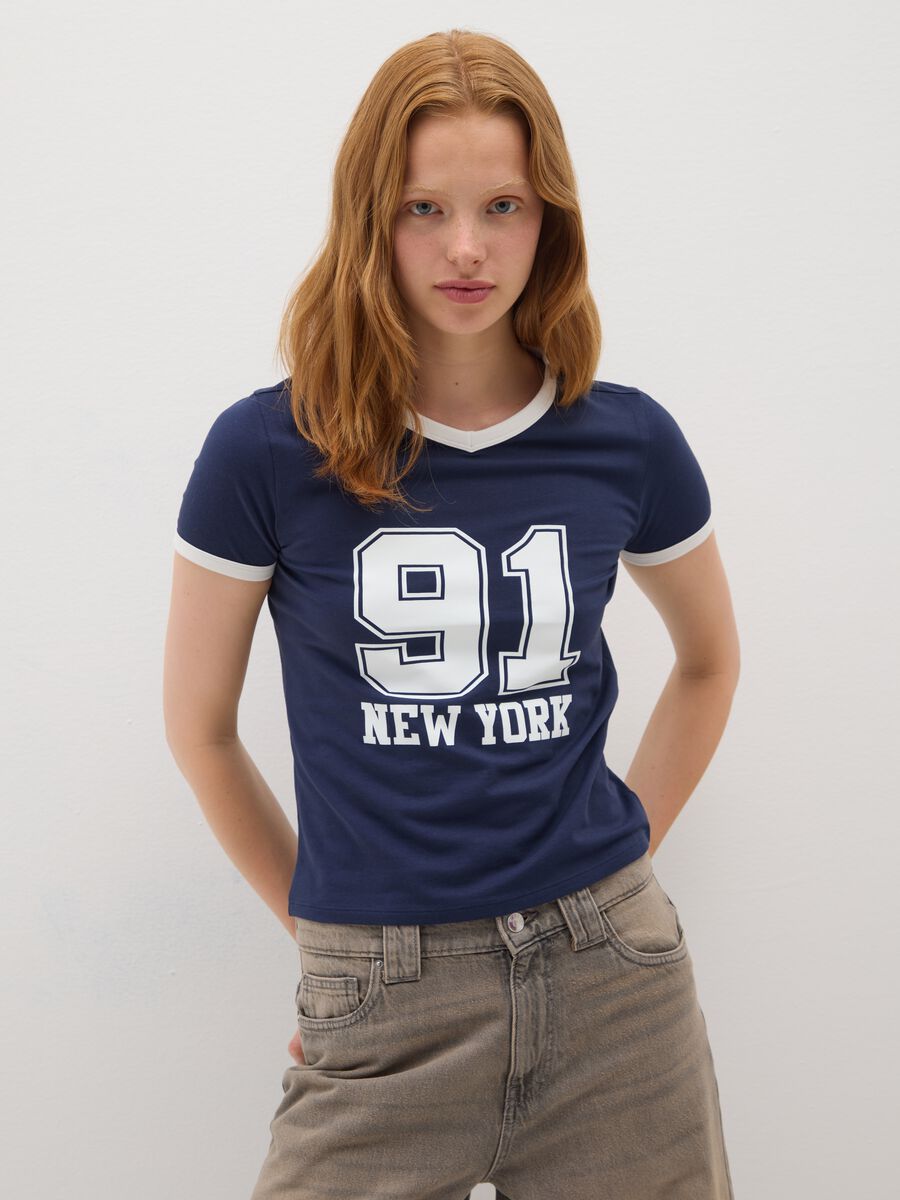 T-shirt in cotone elasticizzato blu regular fit_0