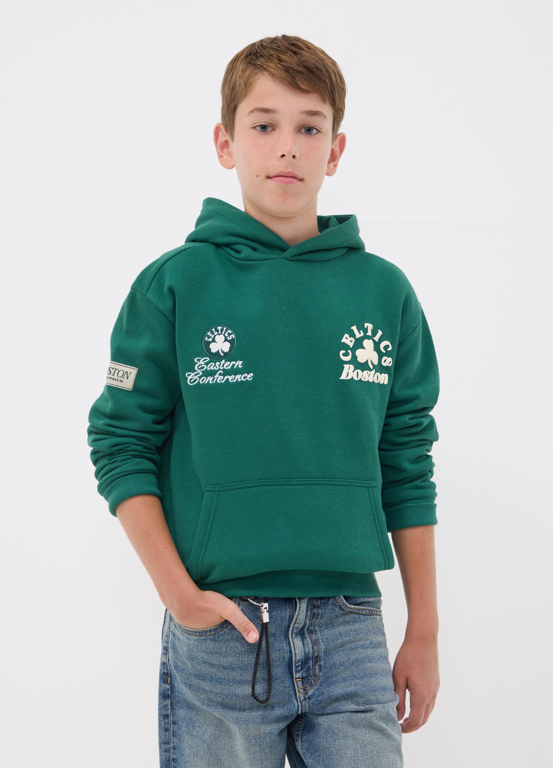 Green cotton-blend hoodie with Celtics print for boys