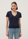 Blue stretch cotton T-shirt with deep V-neck regular fit_0