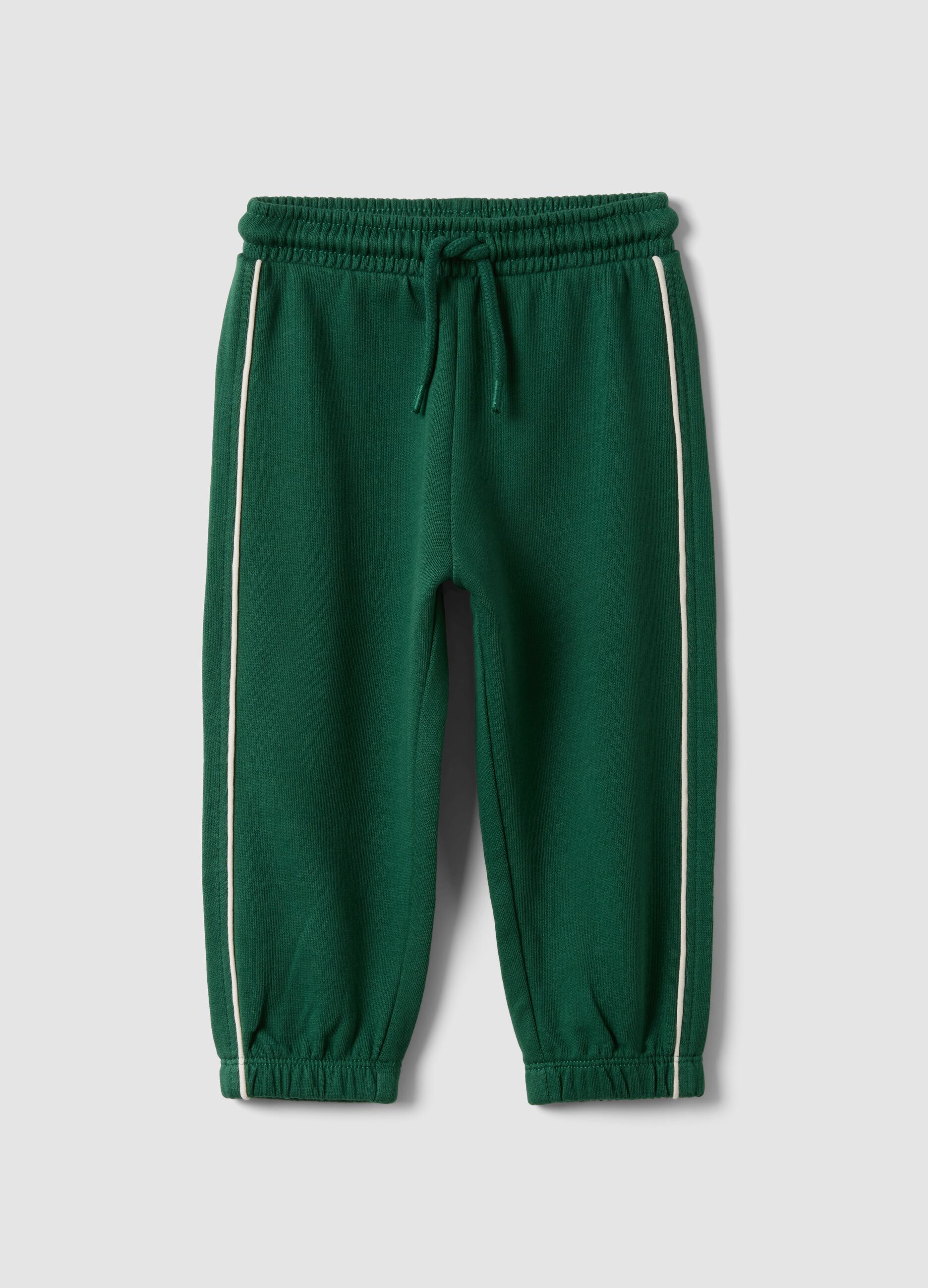 Pantaloni jogger verdi in puro cotone organico con coulisse per bimbo