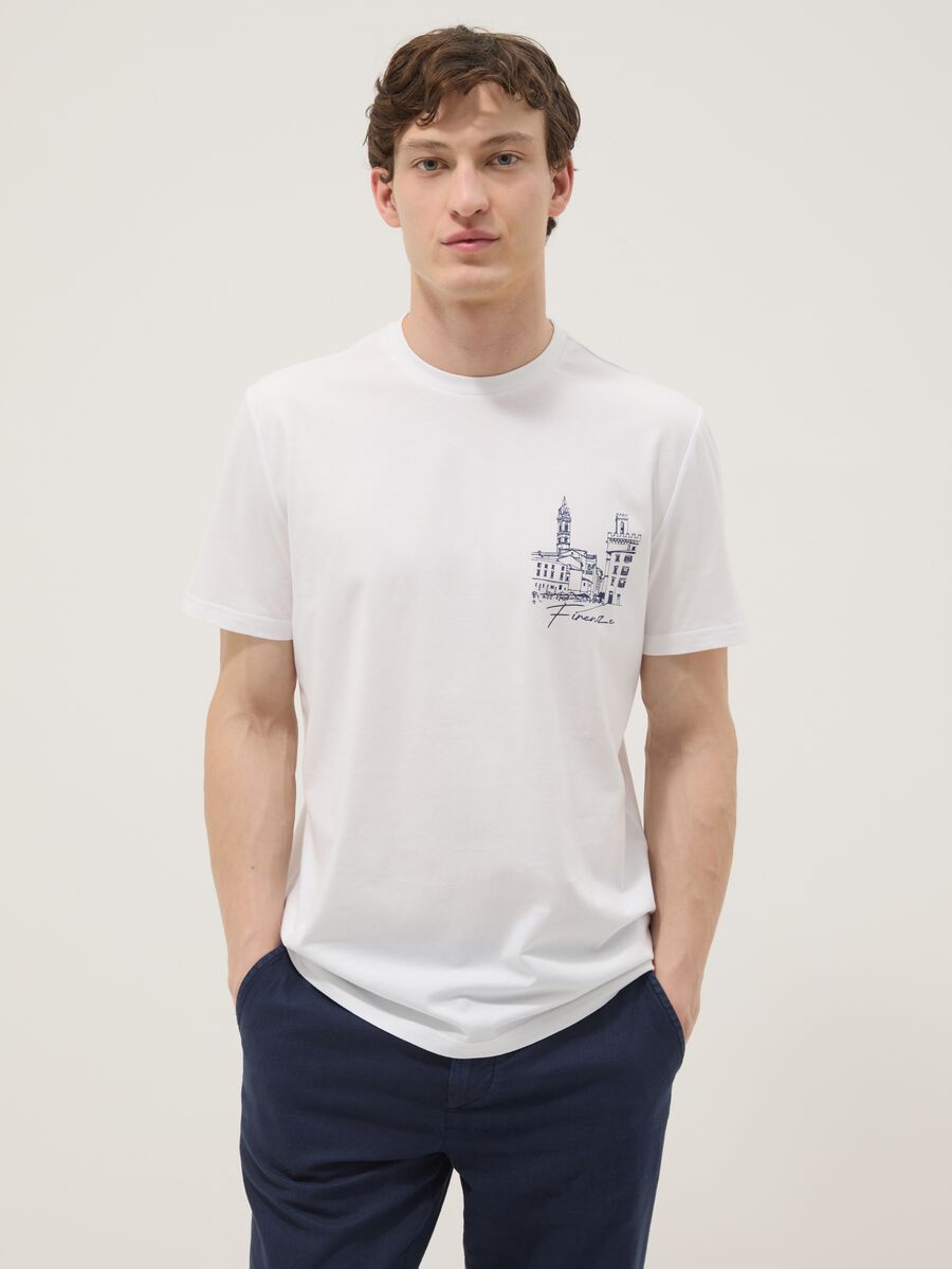 White pure cotton T-shirt with front print, regular fit_0