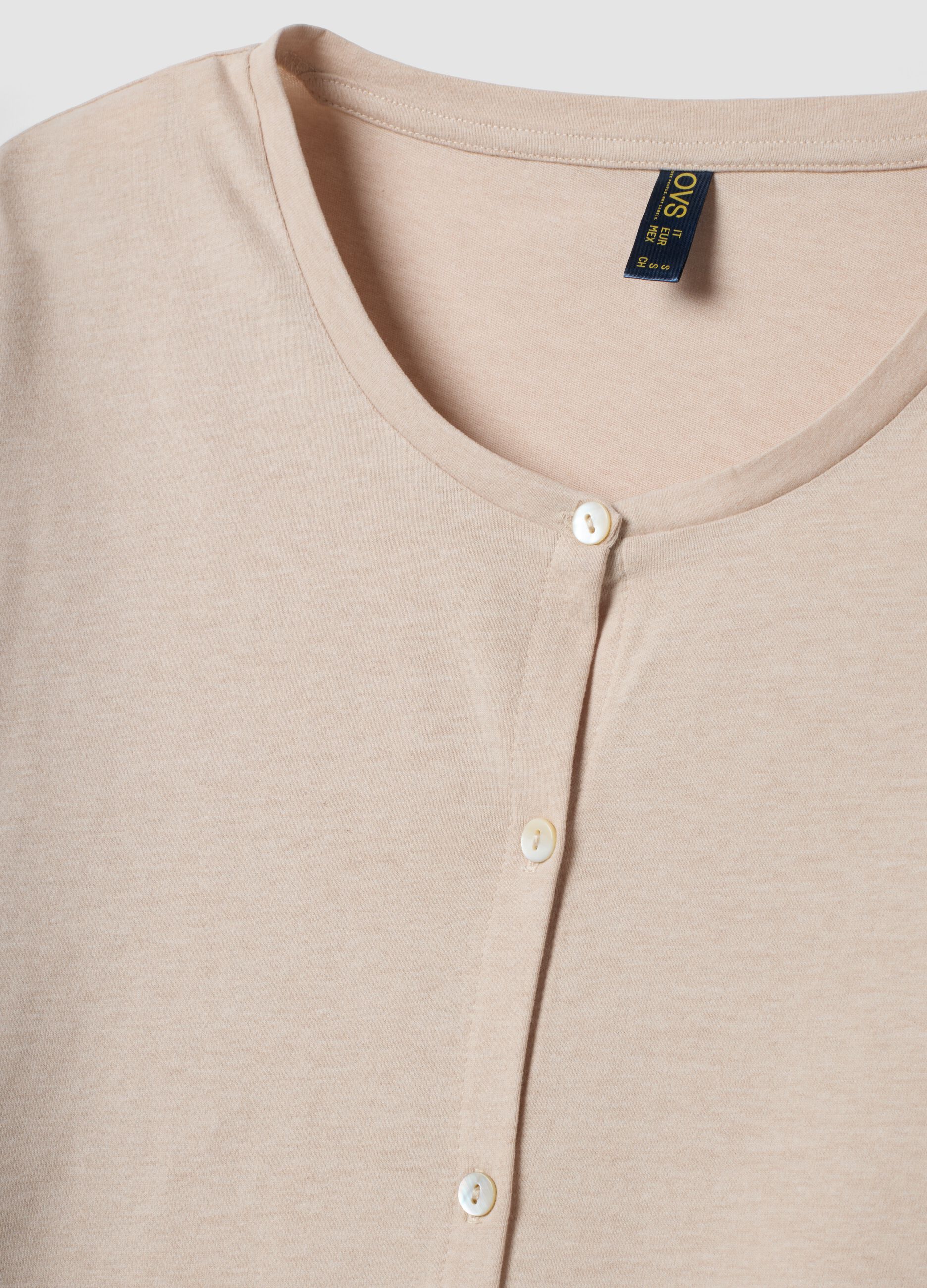 Beige organic cotton-blend jersey nightdress with crew neck
