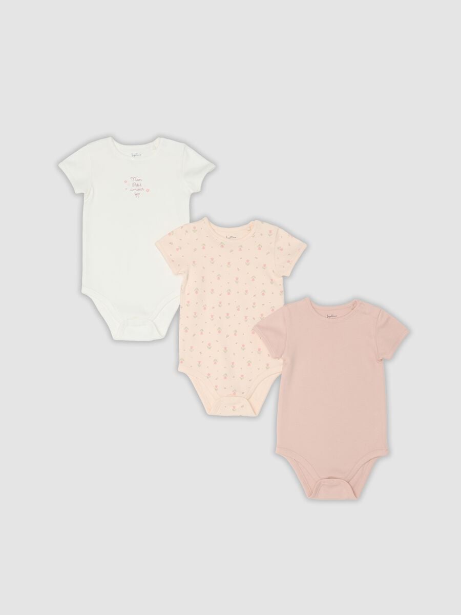 Tripack di body multicolor in puro cotone organico per neonata_0