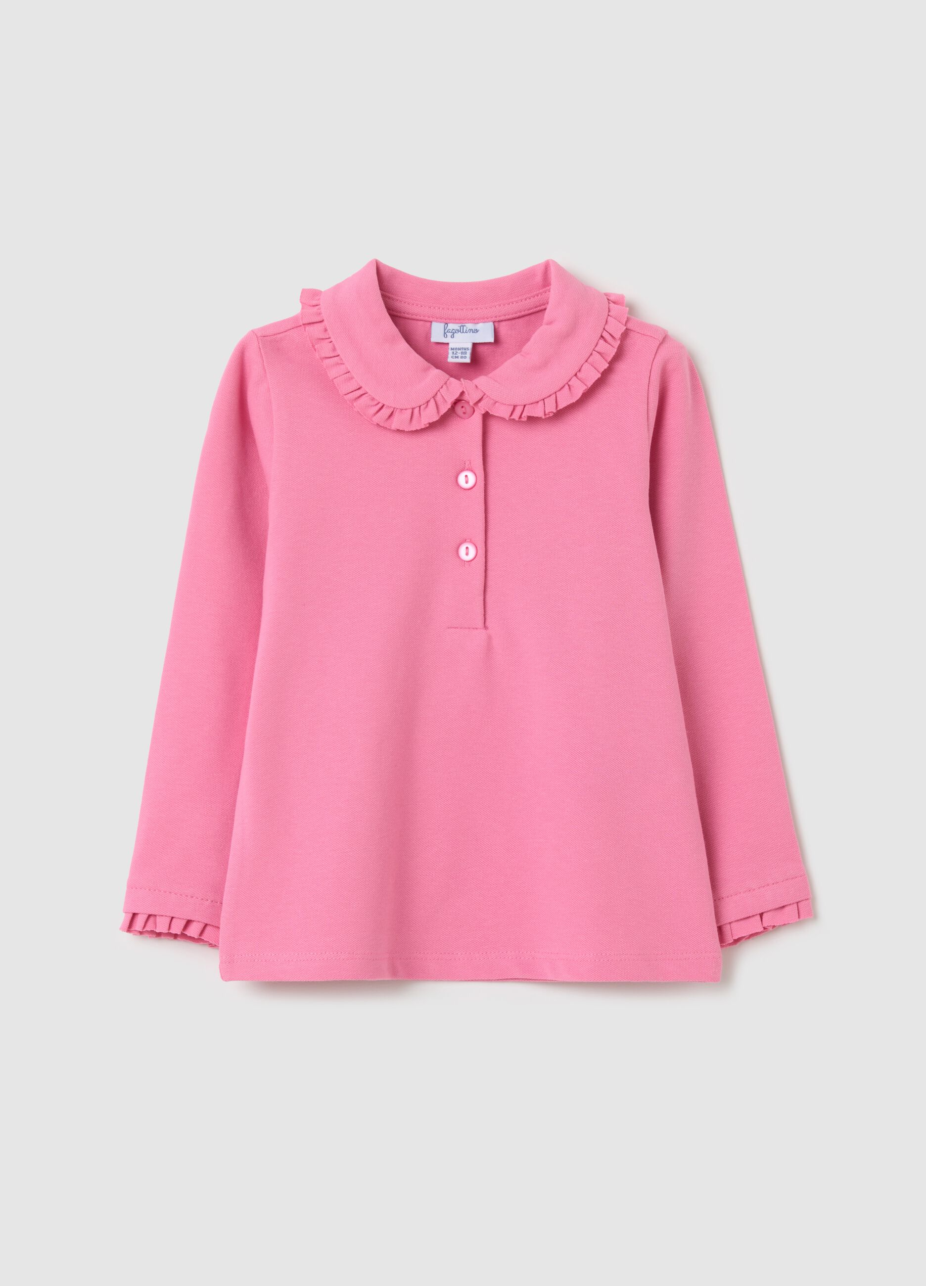 Long-sleeved polo shirt with frills