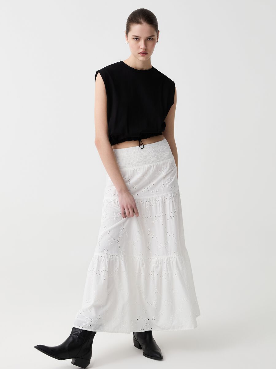 Long tiered skirt in broderie anglaise_0