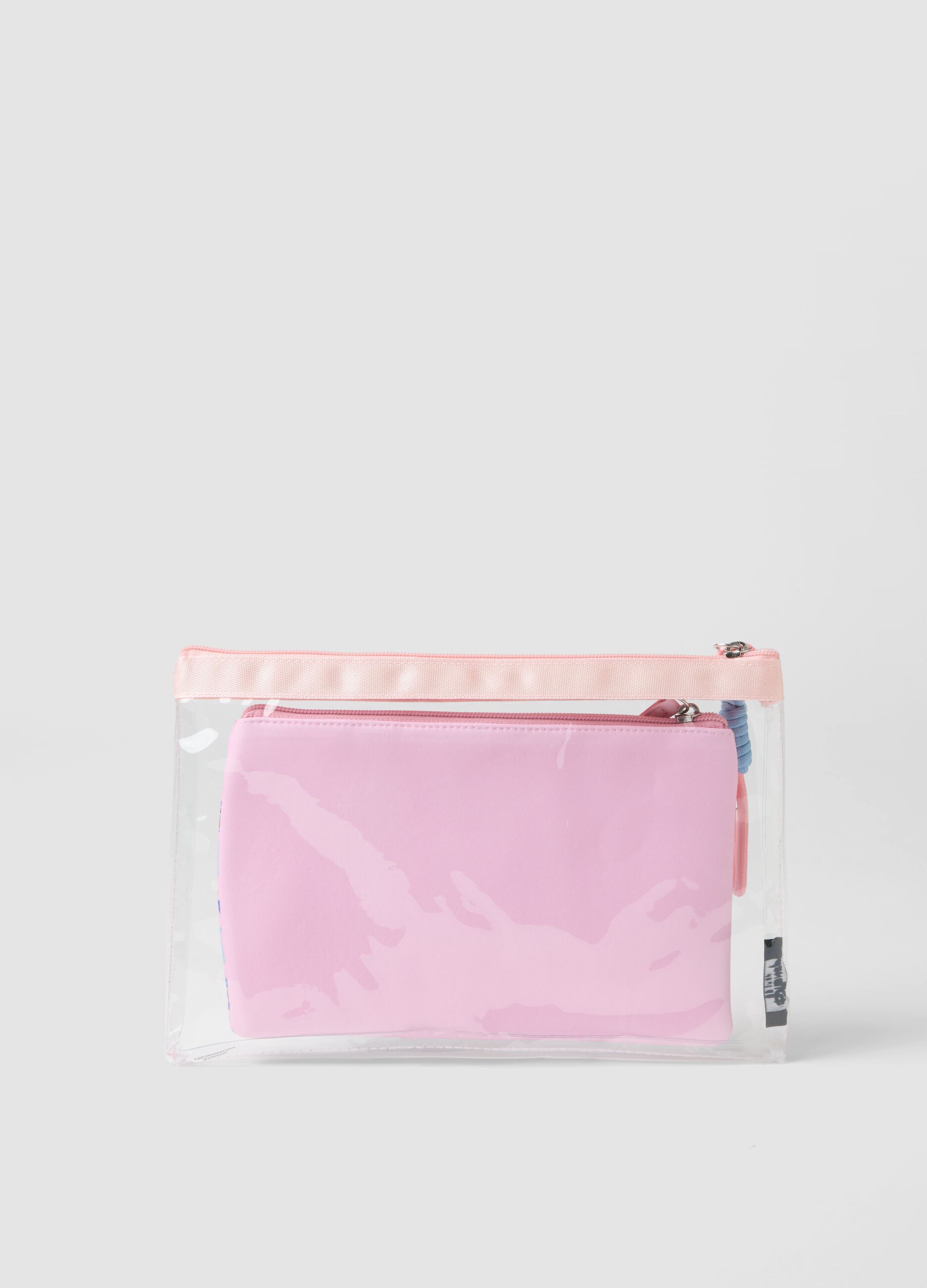 Transparent pink beauty case with Stitch print