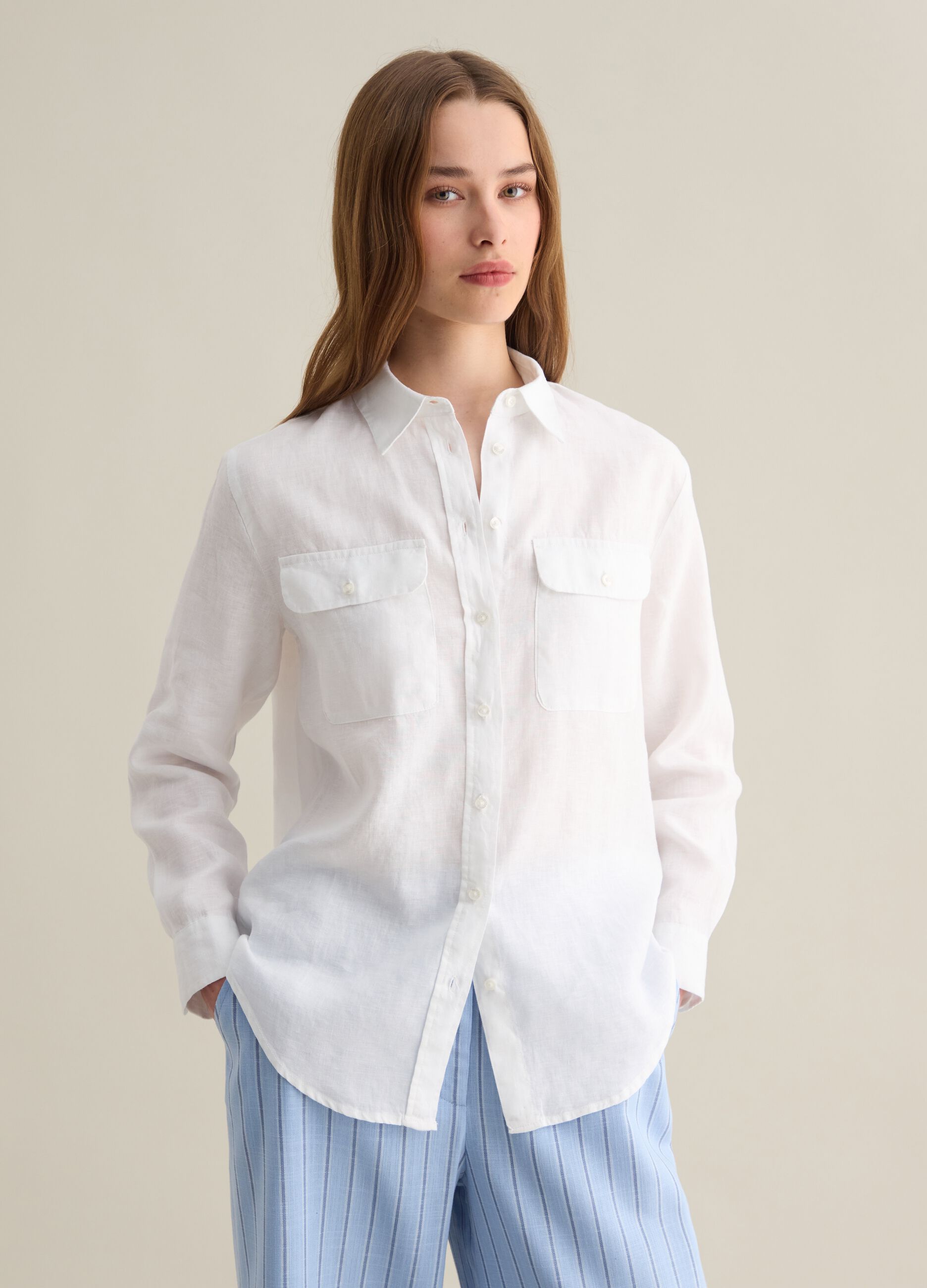 White long sleeve pure linen Piombo shirt