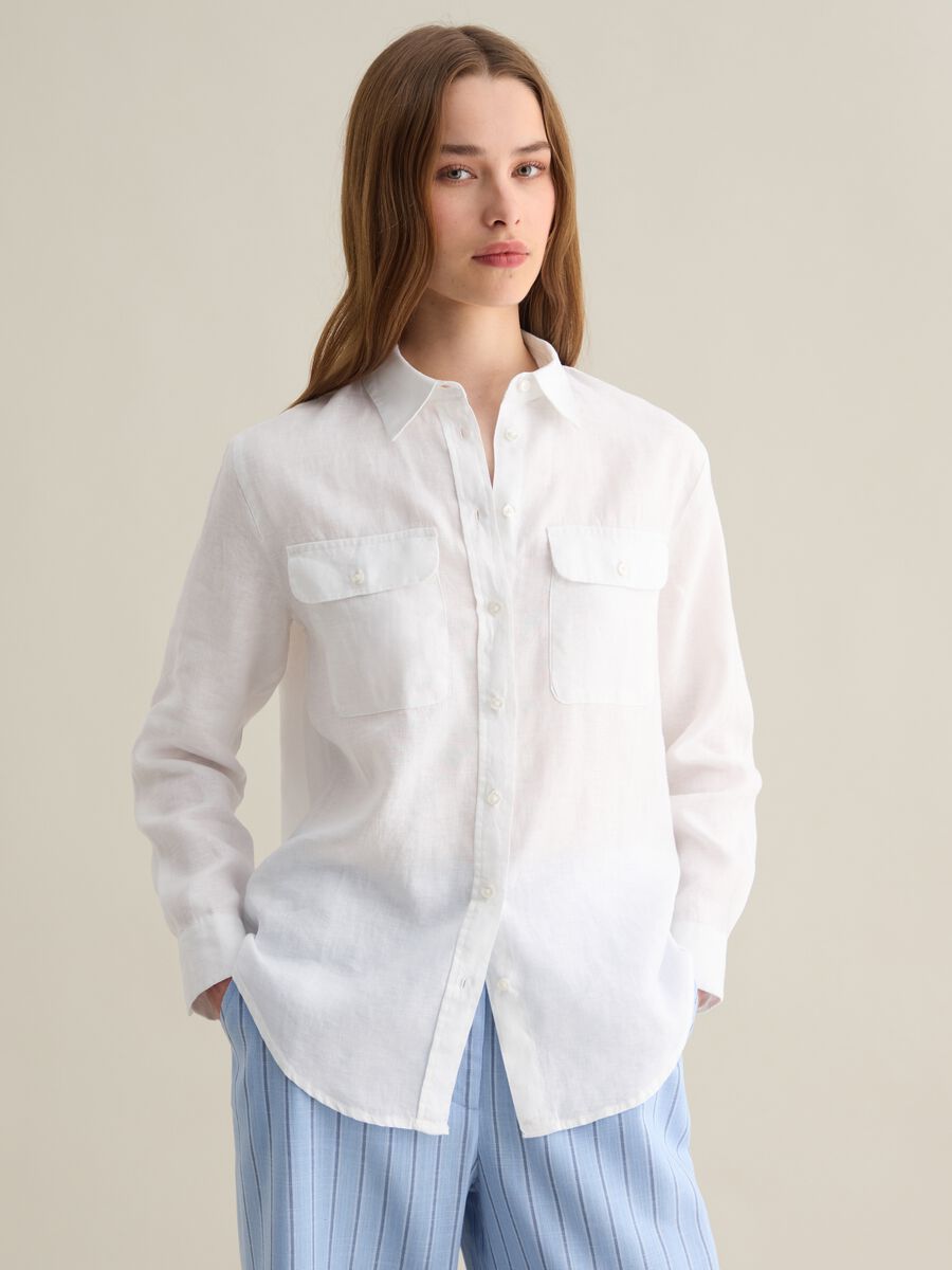 White long sleeve pure linen Piombo shirt_0
