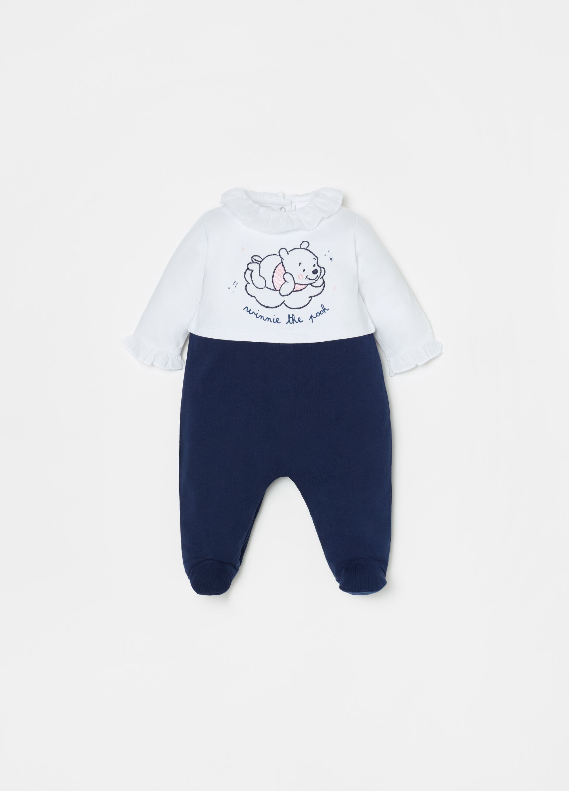 Winnie the Pooh onesie with feet in cotton