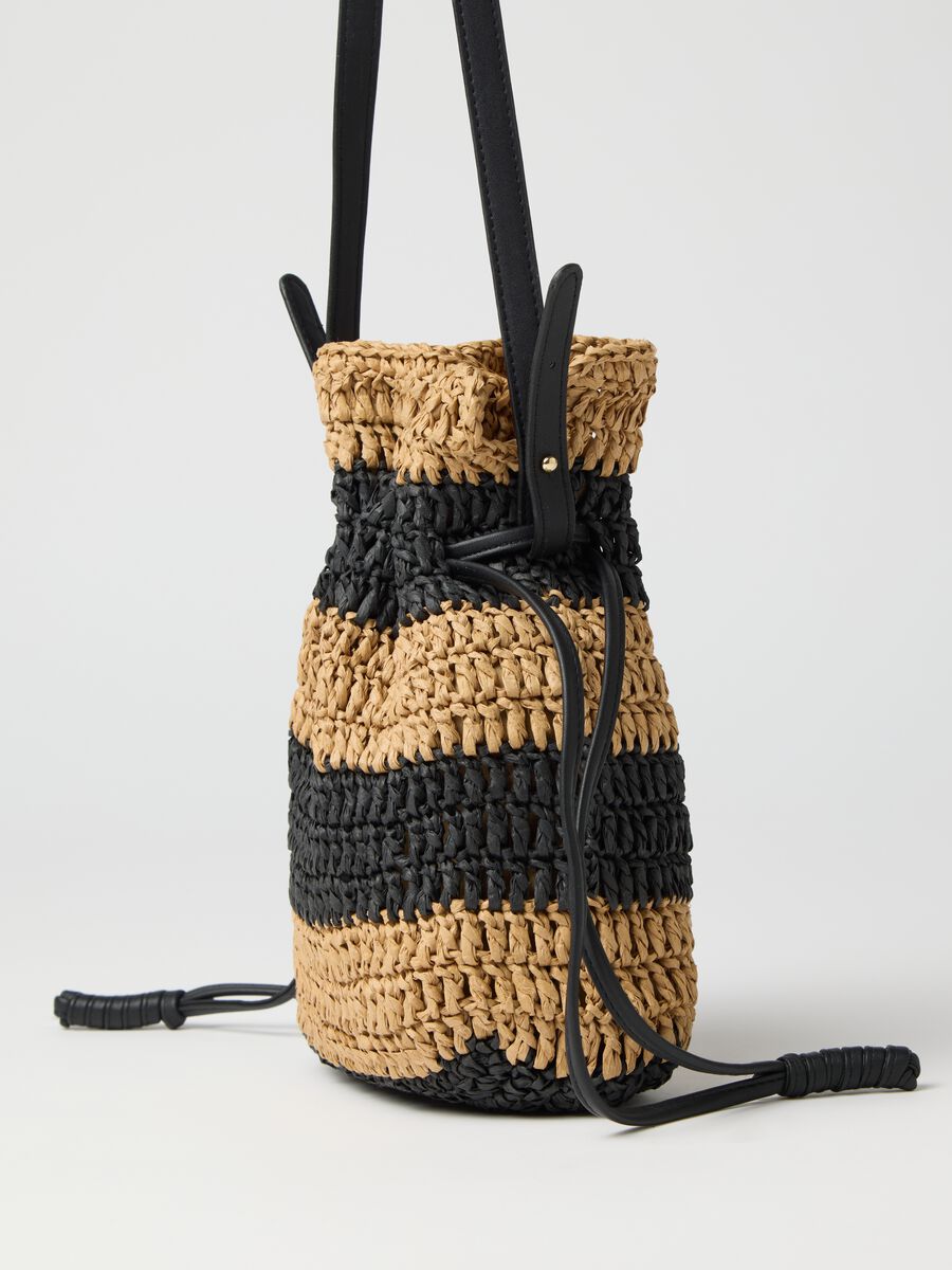 Women's multicolour woven raffia bucket backpack_1