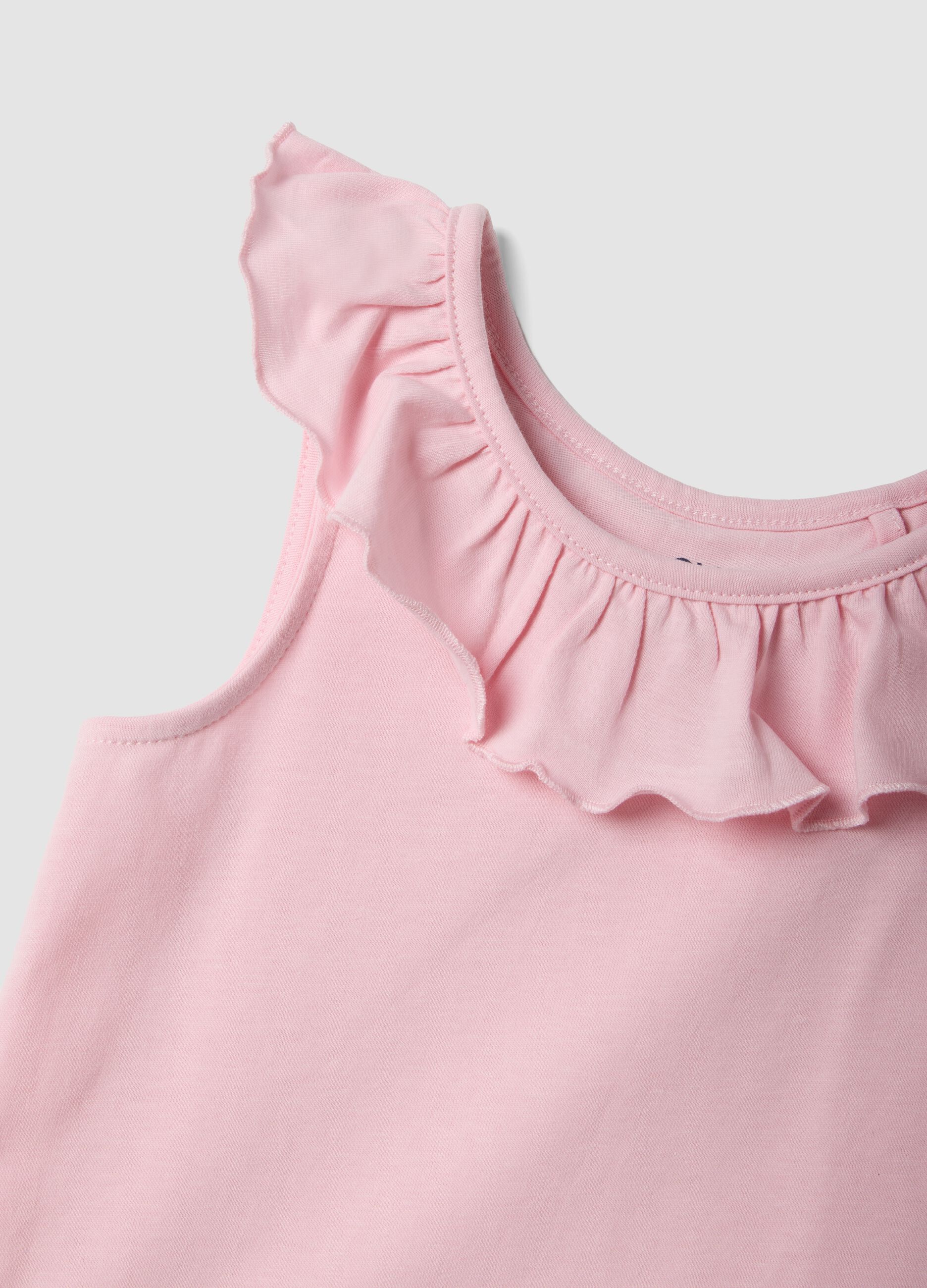 Pink pure cotton regular-fit girls&rsquo; tank top with frills