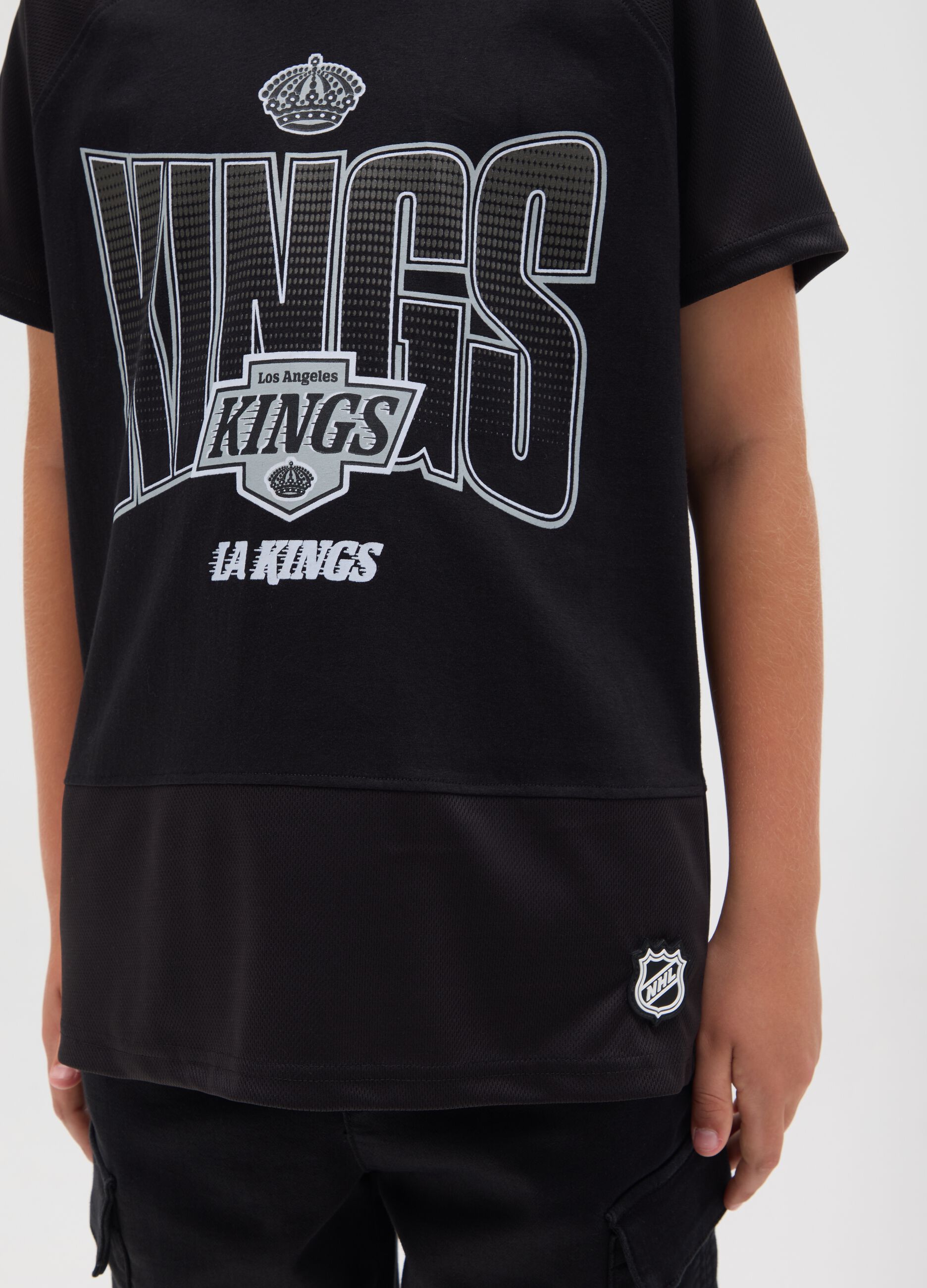 Children's black pure cotton T-shirt with LA KINGS print