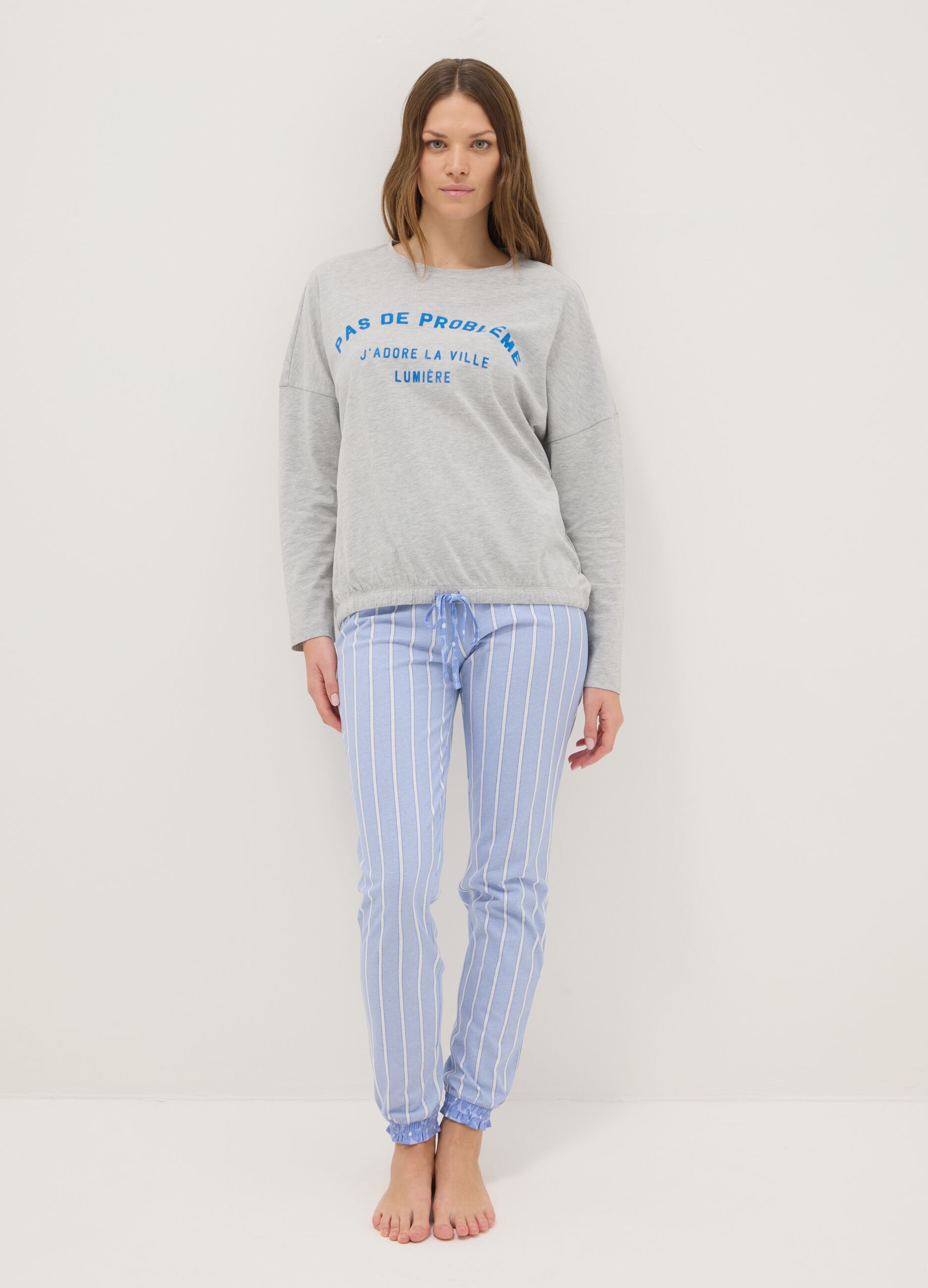 Multicolour striped pyjama trousers in pure cotton regular fit