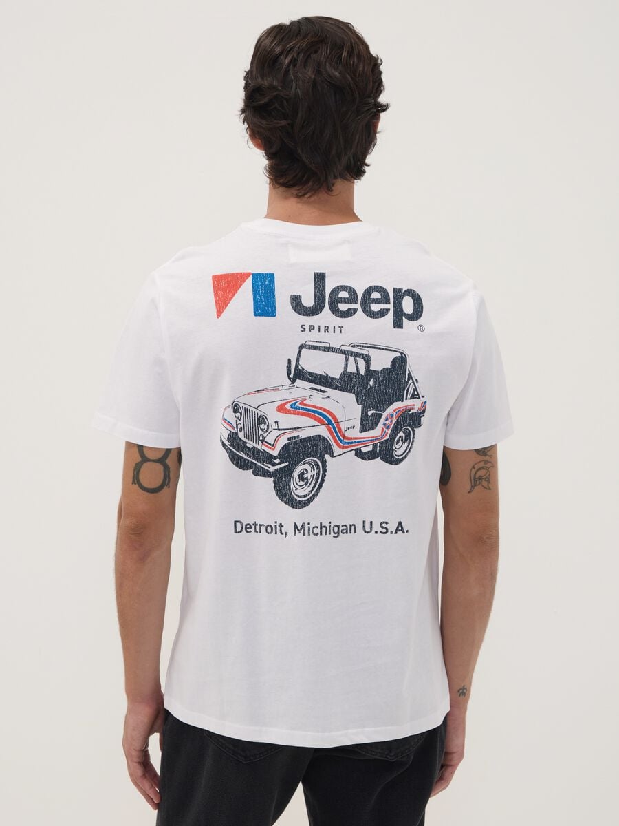 T-shirt bianca in puro cotone girocollo con stampa Jeep_3